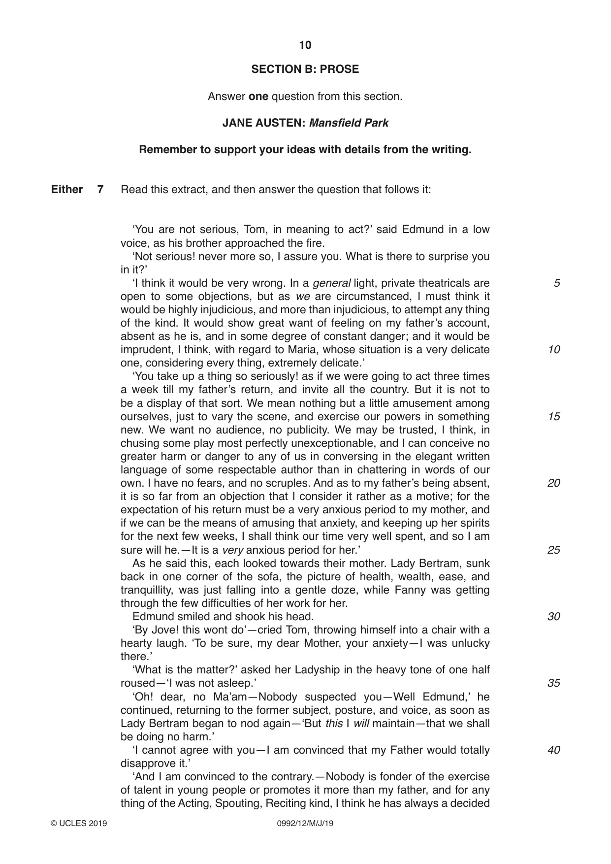 Cambridge IGCSE English - Literature in English (9-1) 0992 2019 May/June Paper 1 · Variant 2 question paper, page 10 of 28