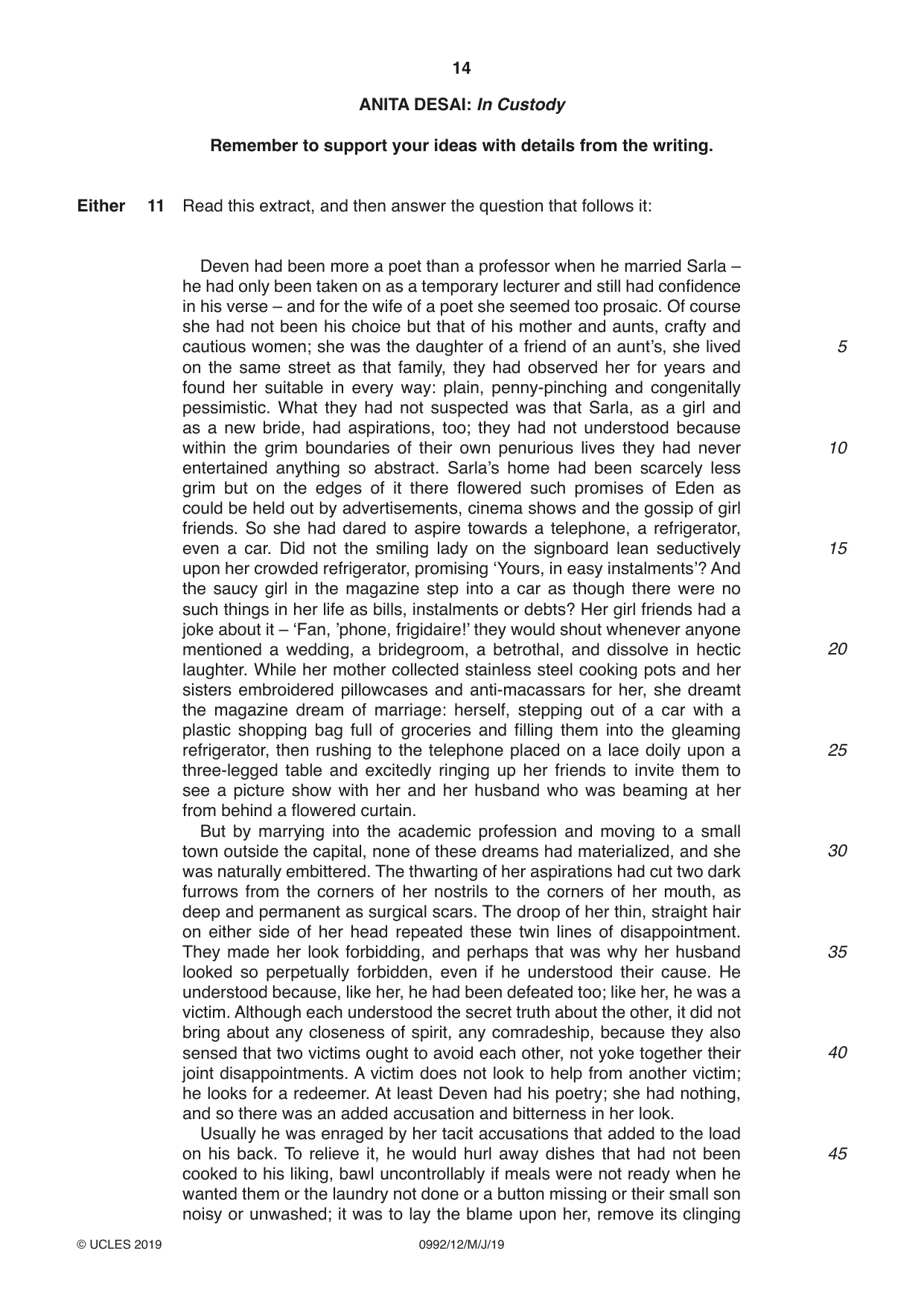 Cambridge IGCSE English - Literature in English (9-1) 0992 2019 May/June Paper 1 · Variant 2 question paper, page 14 of 28