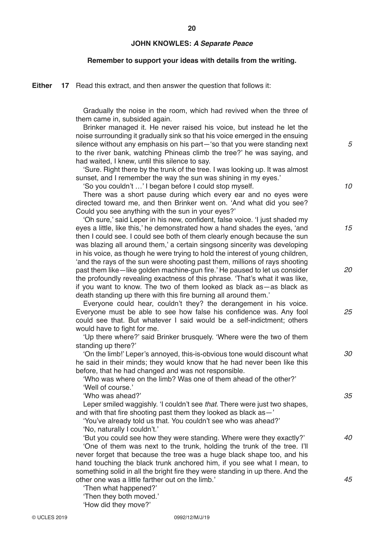 Cambridge IGCSE English - Literature in English (9-1) 0992 2019 May/June Paper 1 · Variant 2 question paper, page 20 of 28