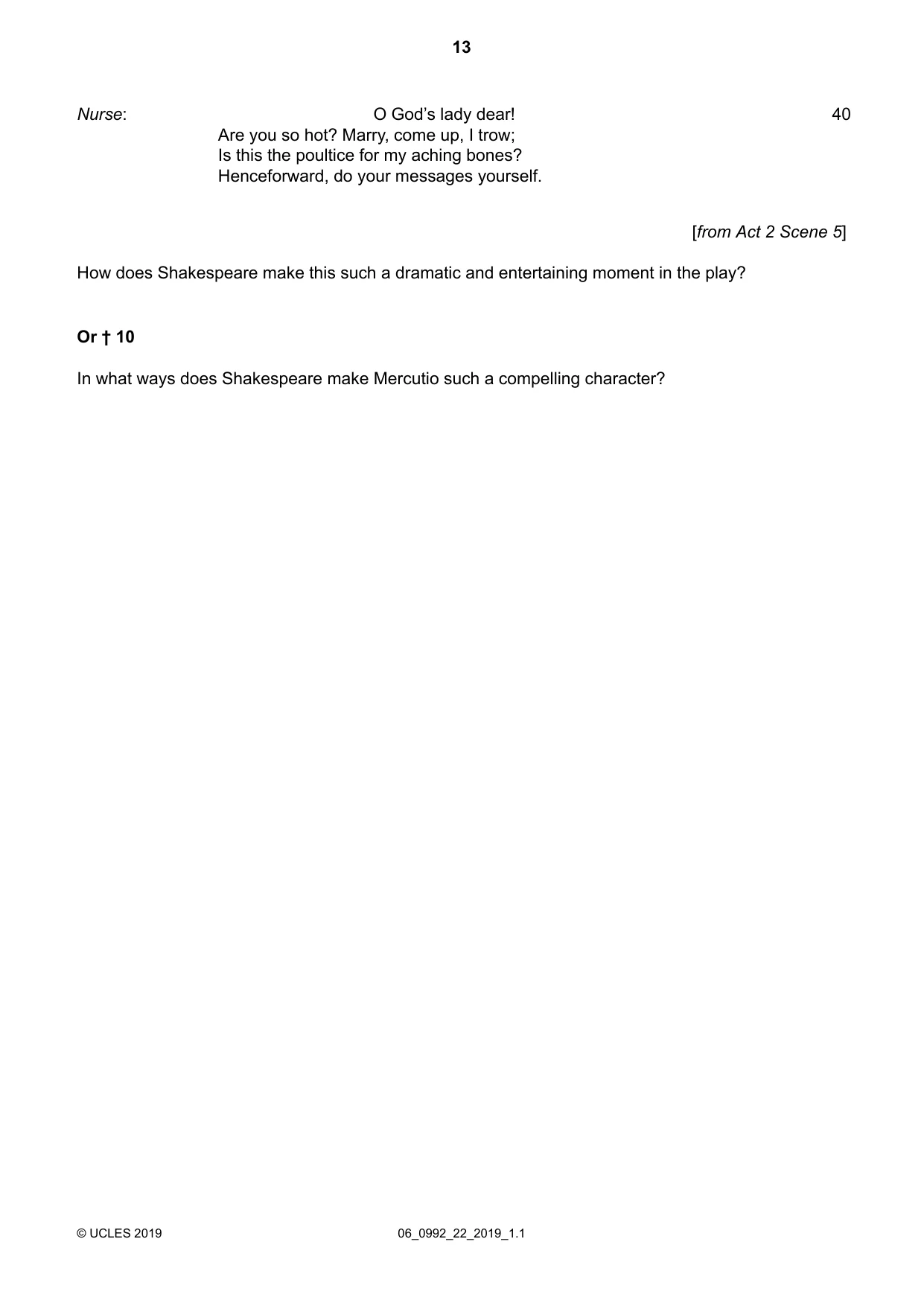 Cambridge IGCSE English - Literature in English (9-1) 0992 2019 May/June Paper 2 · Variant 2 question paper, page 13 of 16