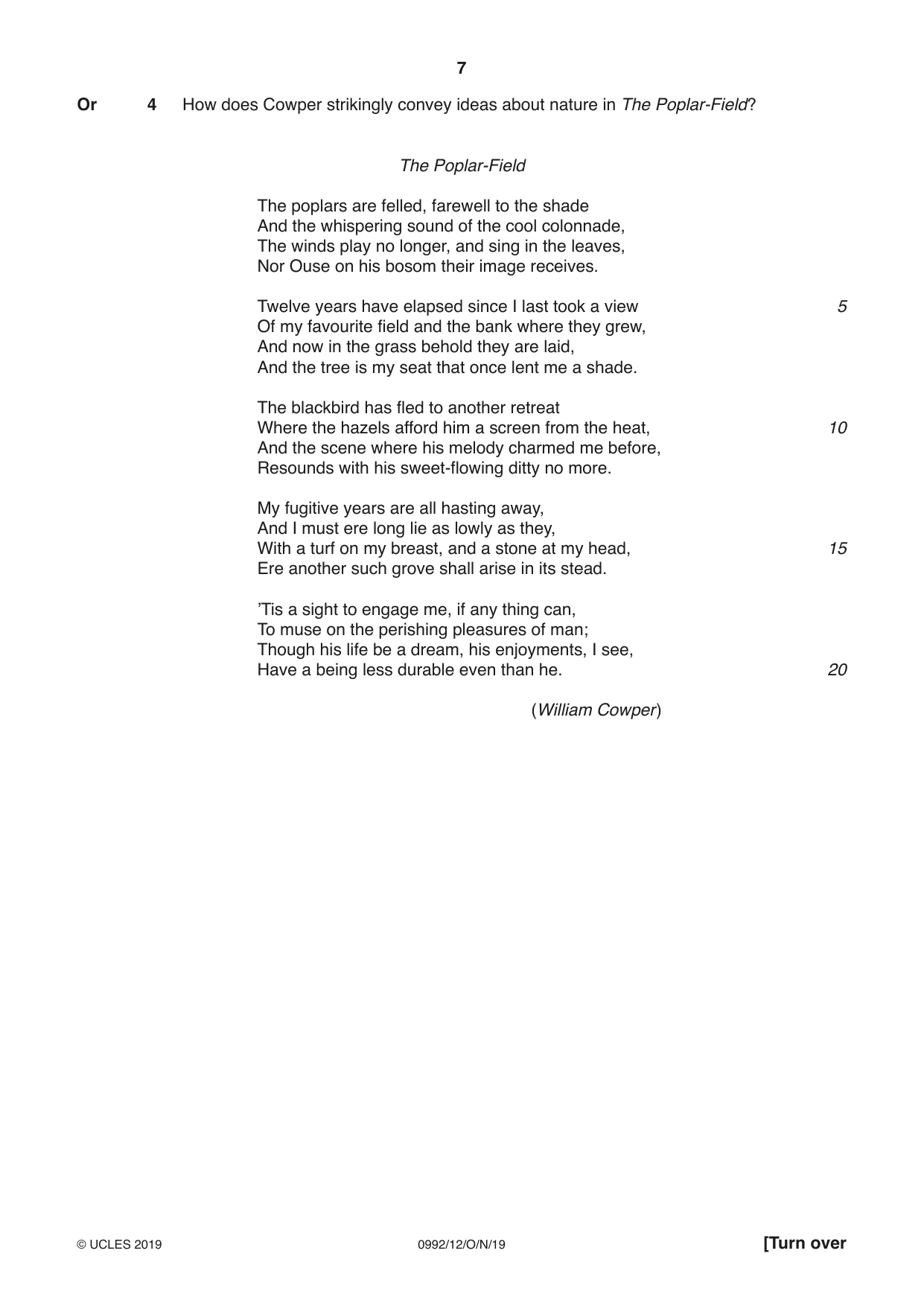 Cambridge IGCSE English - Literature in English (9-1) 0992 2019 Oct/Nov Paper 1 · Variant 2 question paper, page 7 of 28