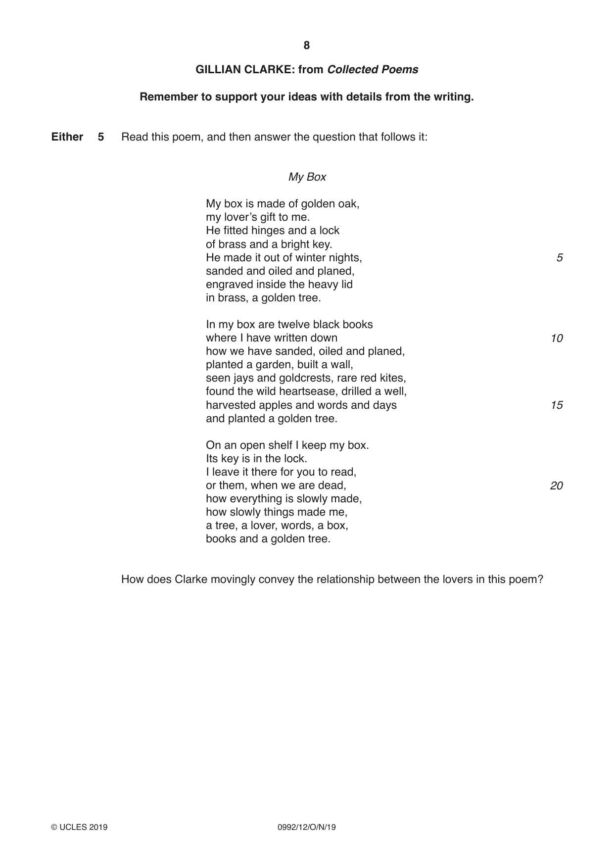 Cambridge IGCSE English - Literature in English (9-1) 0992 2019 Oct/Nov Paper 1 · Variant 2 question paper, page 8 of 28