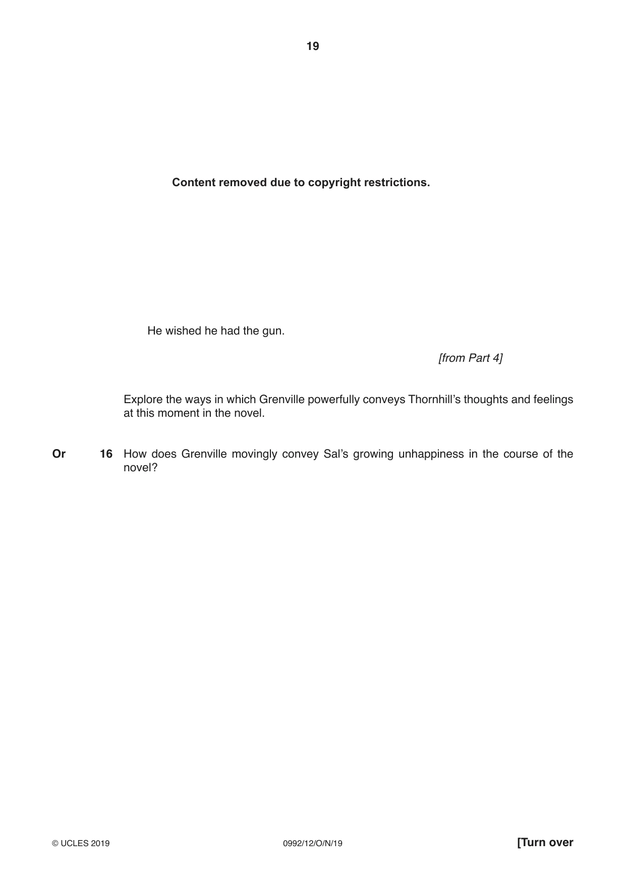 Cambridge IGCSE English - Literature in English (9-1) 0992 2019 Oct/Nov Paper 1 · Variant 2 question paper, page 19 of 28