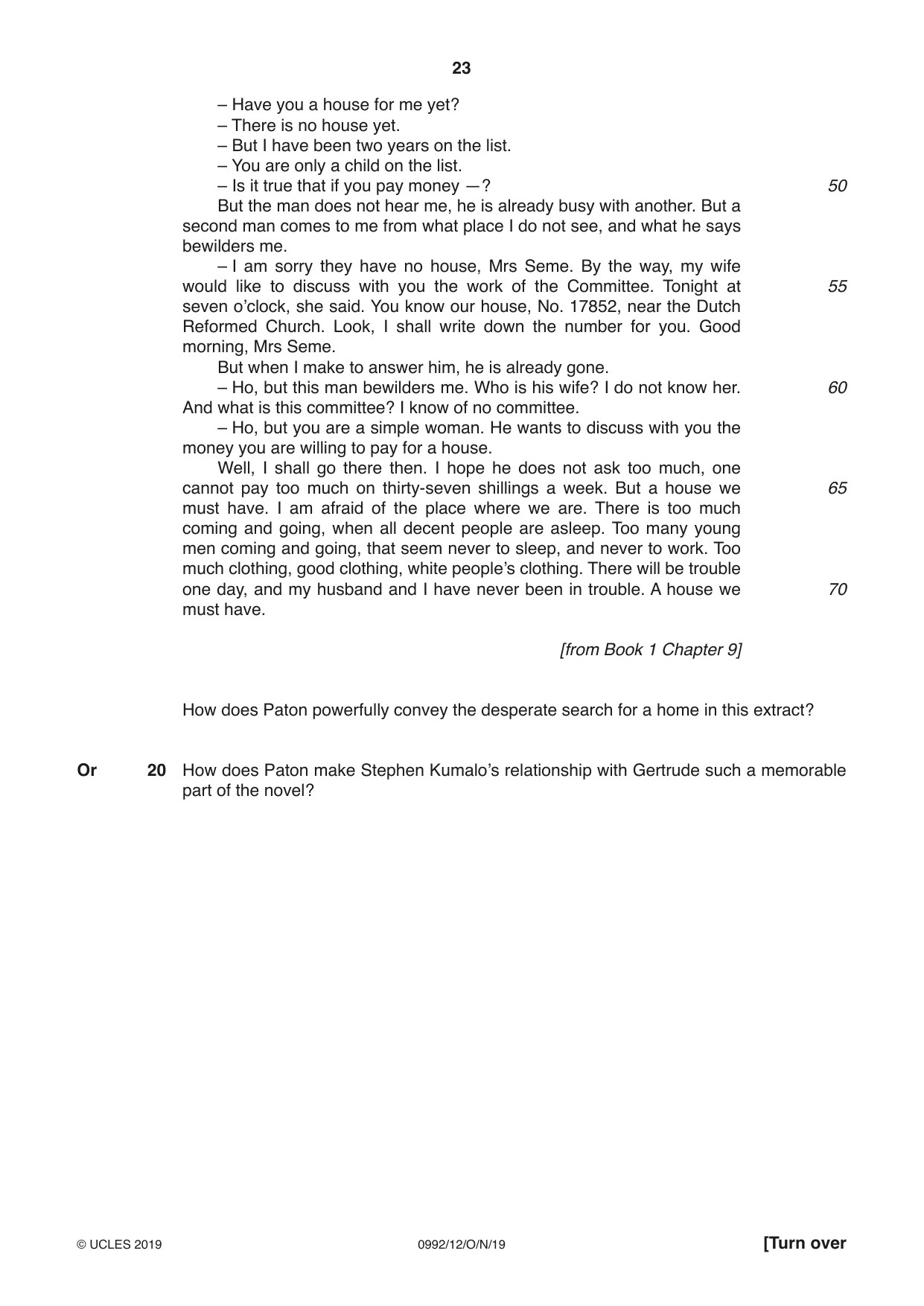 Cambridge IGCSE English - Literature in English (9-1) 0992 2019 Oct/Nov Paper 1 · Variant 2 question paper, page 23 of 28