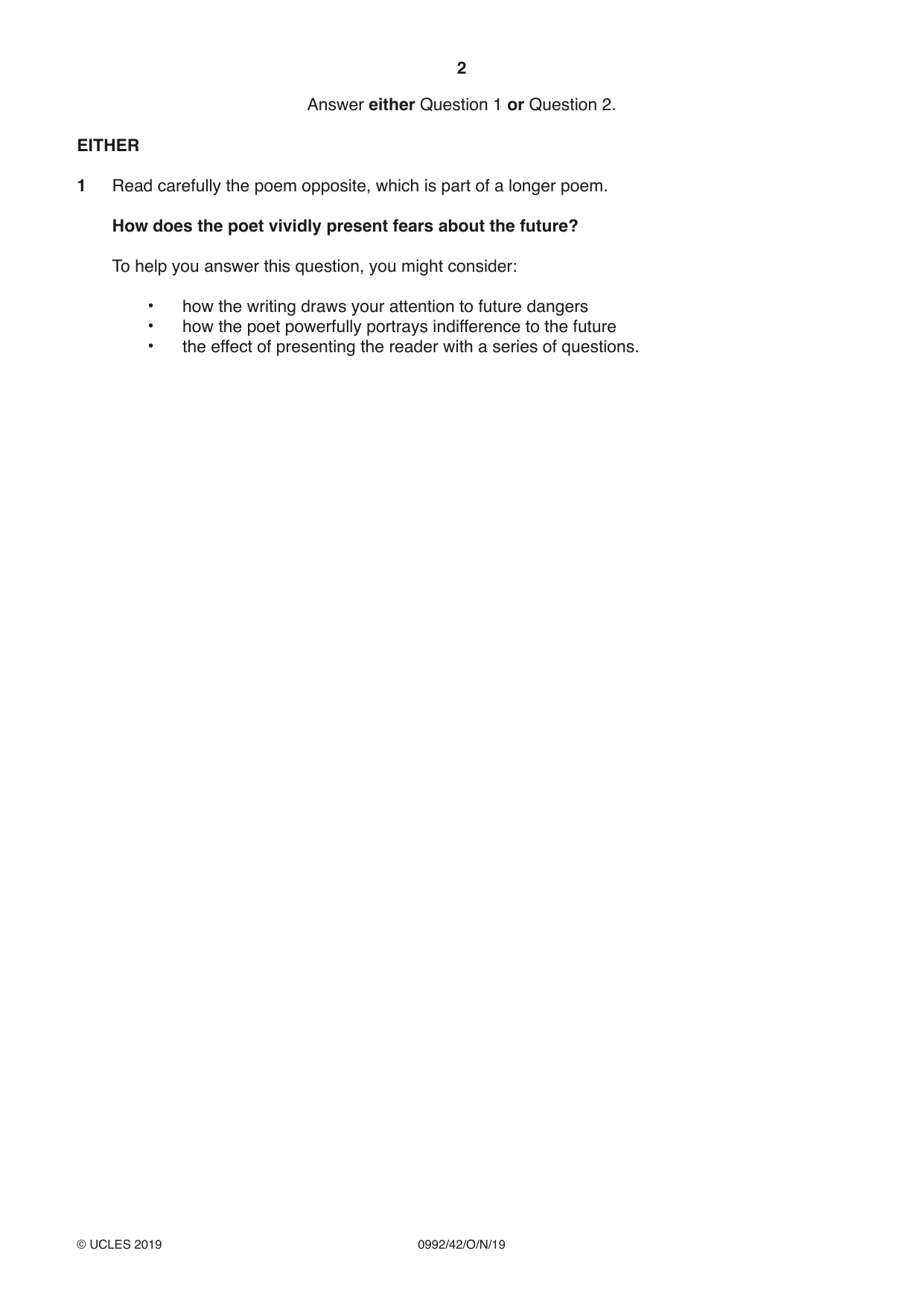Cambridge IGCSE English - Literature in English (9-1) 0992 2019 Oct/Nov Paper 4 · Variant 2 question paper, page 2 of 8