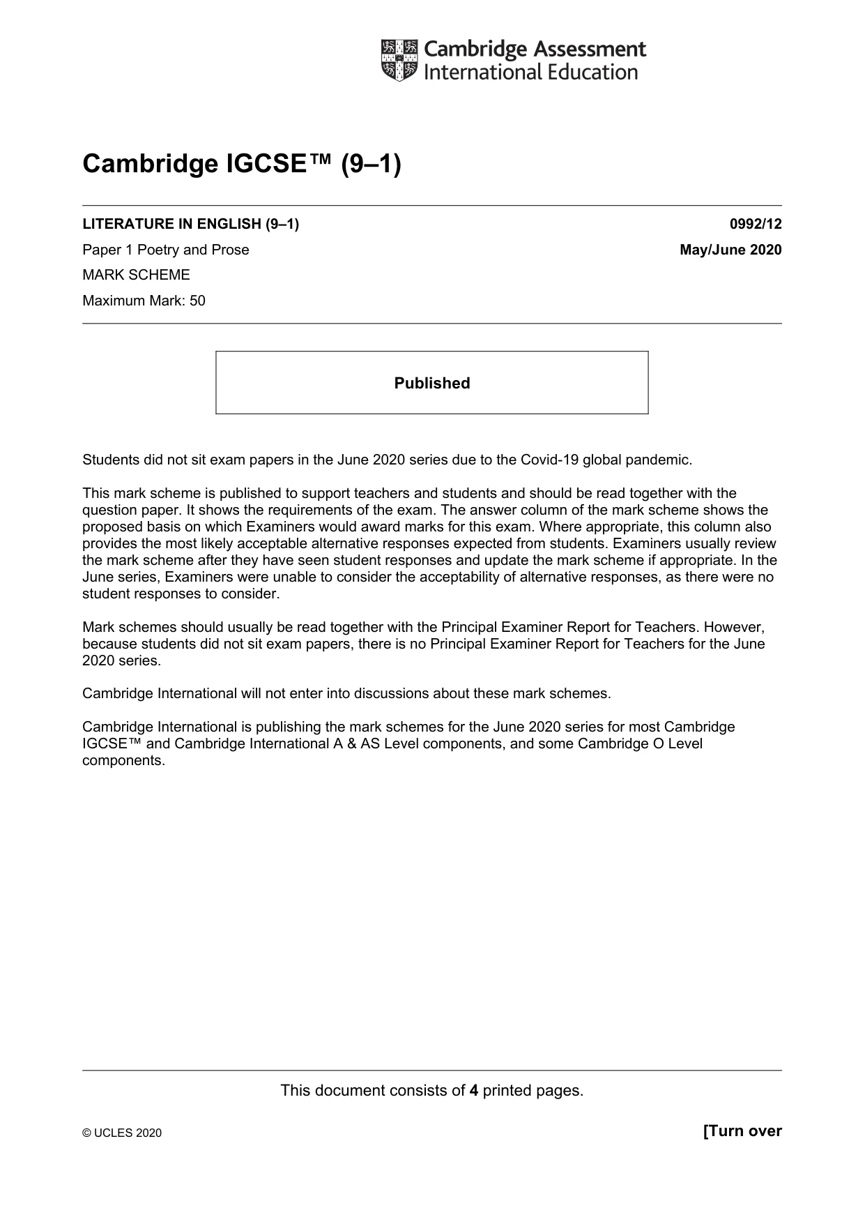 Mark scheme, page 1 of 4