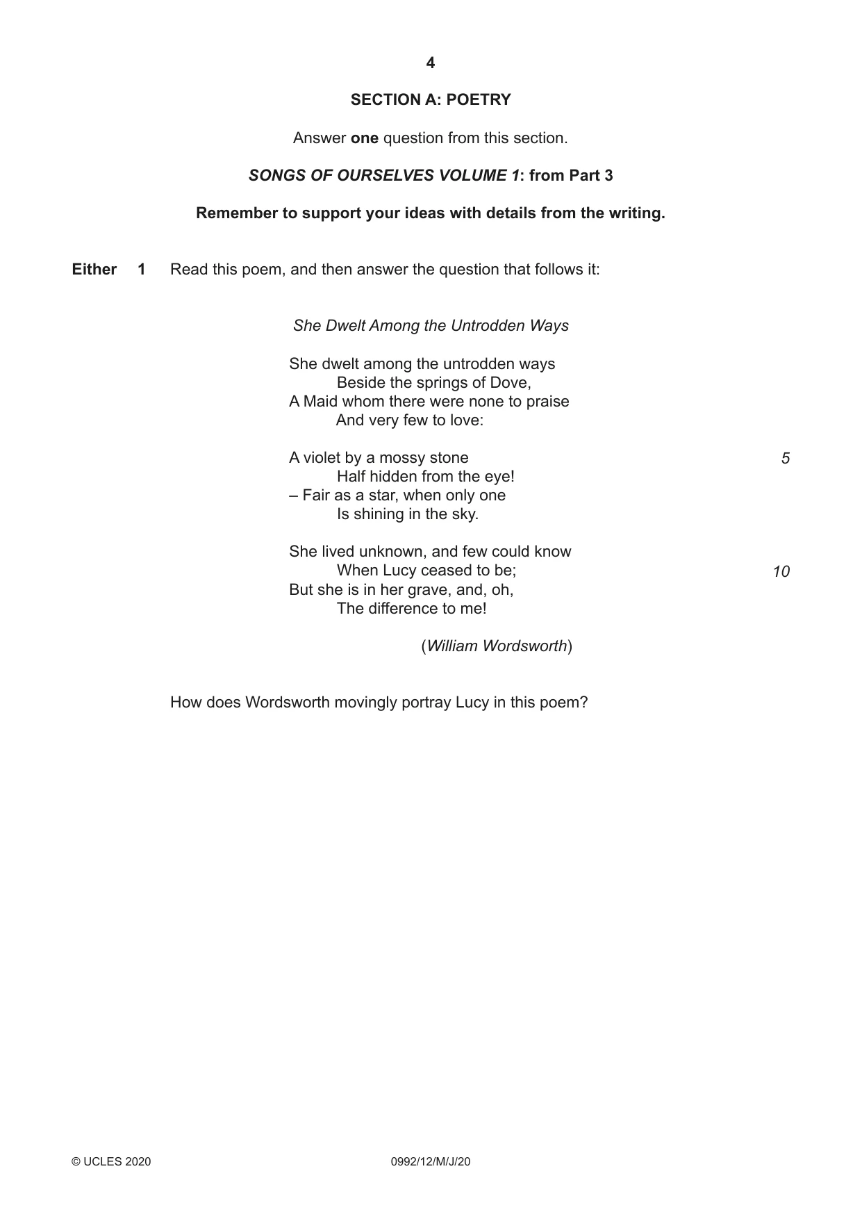 Cambridge IGCSE English - Literature in English (9-1) 0992 2020 May/June Paper 1 · Variant 2 question paper, page 4 of 28
