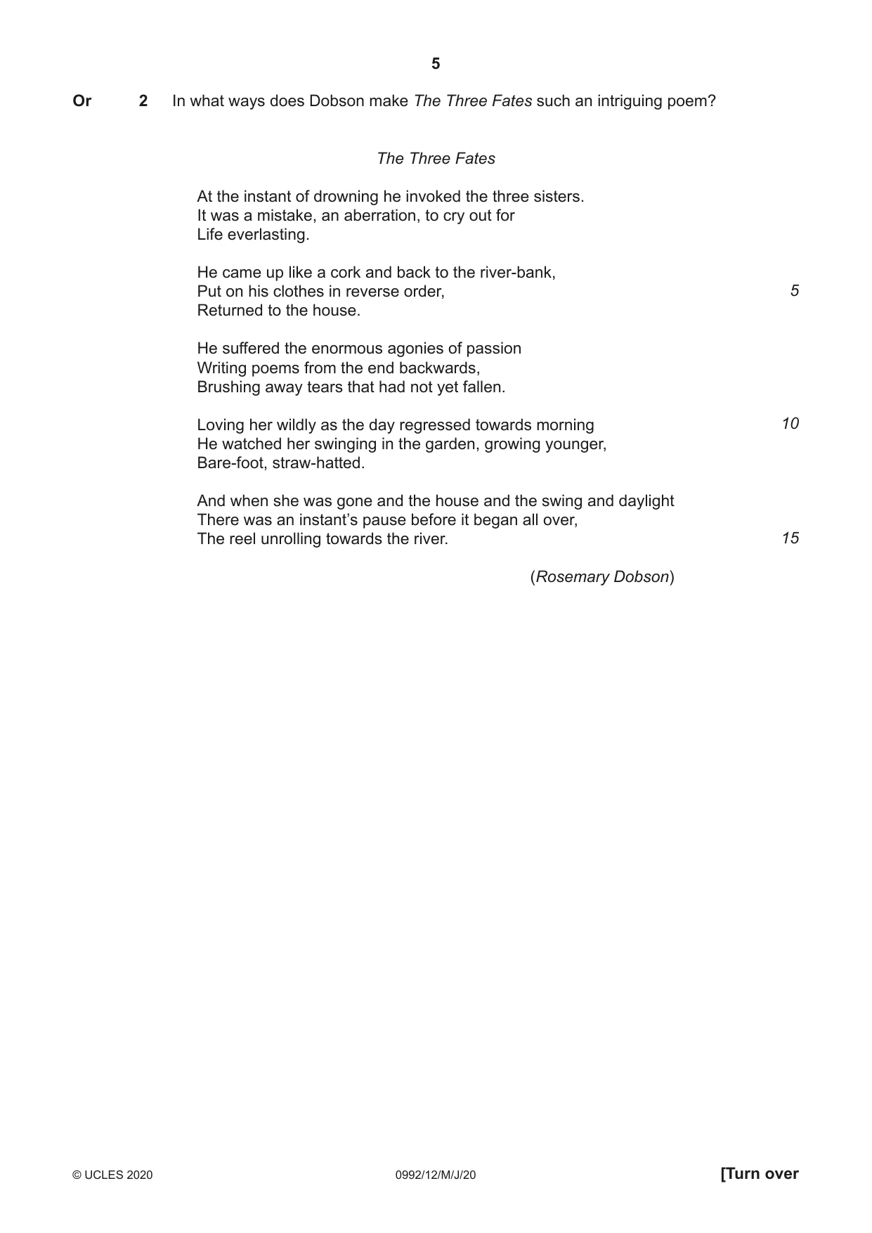 Cambridge IGCSE English - Literature in English (9-1) 0992 2020 May/June Paper 1 · Variant 2 question paper, page 5 of 28