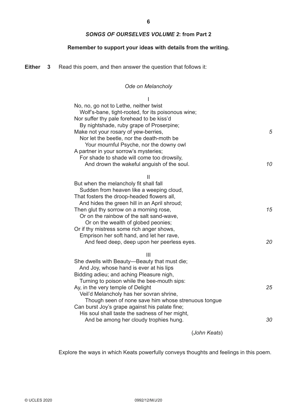 Cambridge IGCSE English - Literature in English (9-1) 0992 2020 May/June Paper 1 · Variant 2 question paper, page 6 of 28