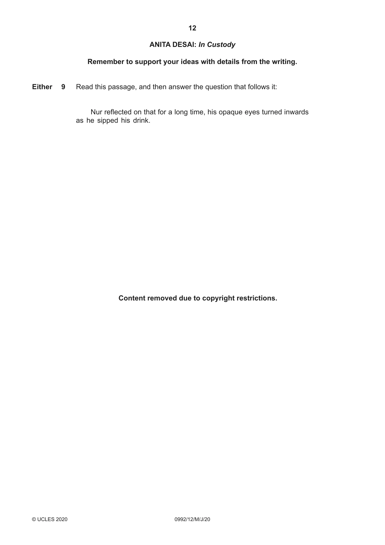 Cambridge IGCSE English - Literature in English (9-1) 0992 2020 May/June Paper 1 · Variant 2 question paper, page 12 of 28