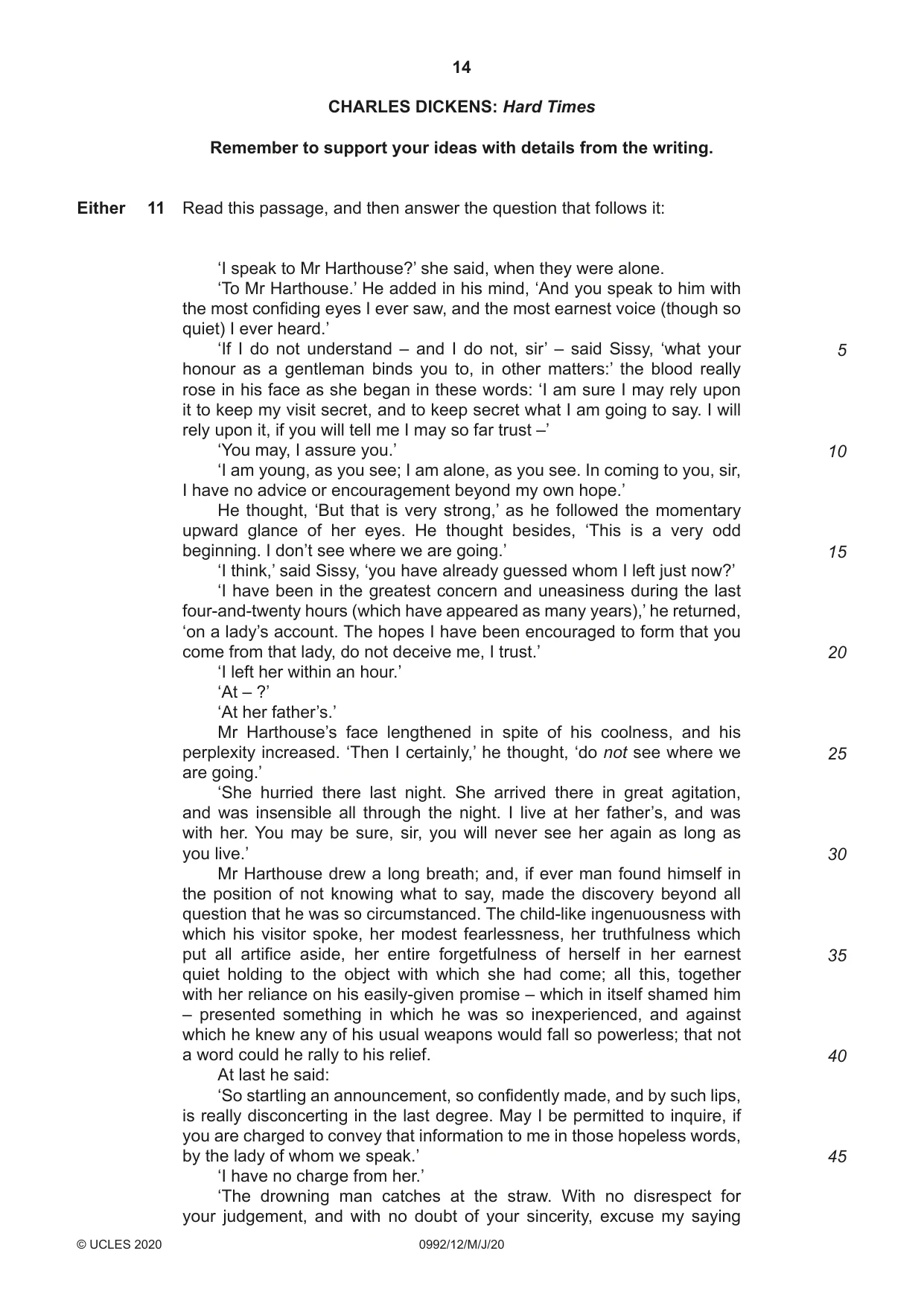 Cambridge IGCSE English - Literature in English (9-1) 0992 2020 May/June Paper 1 · Variant 2 question paper, page 14 of 28