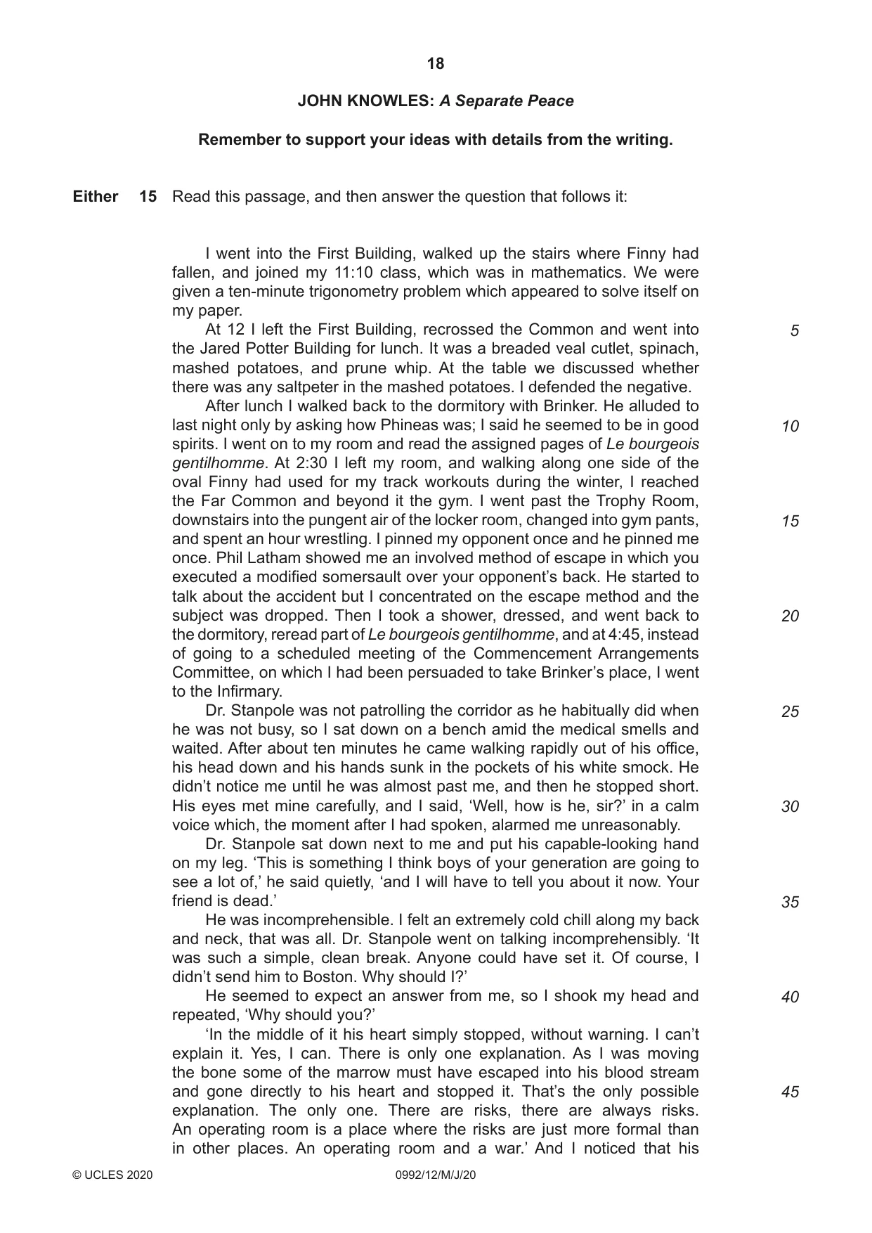 Cambridge IGCSE English - Literature in English (9-1) 0992 2020 May/June Paper 1 · Variant 2 question paper, page 18 of 28