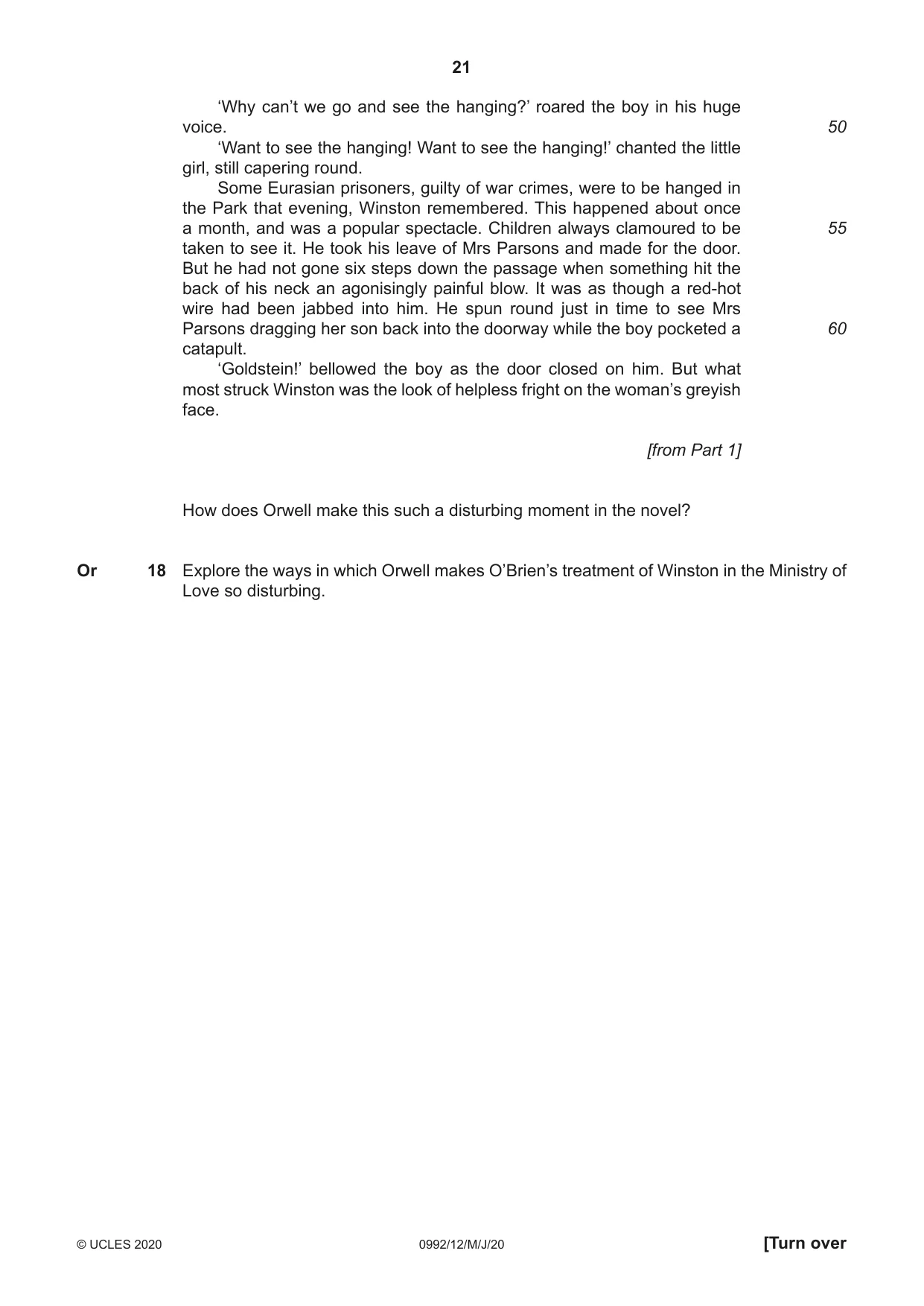 Cambridge IGCSE English - Literature in English (9-1) 0992 2020 May/June Paper 1 · Variant 2 question paper, page 21 of 28