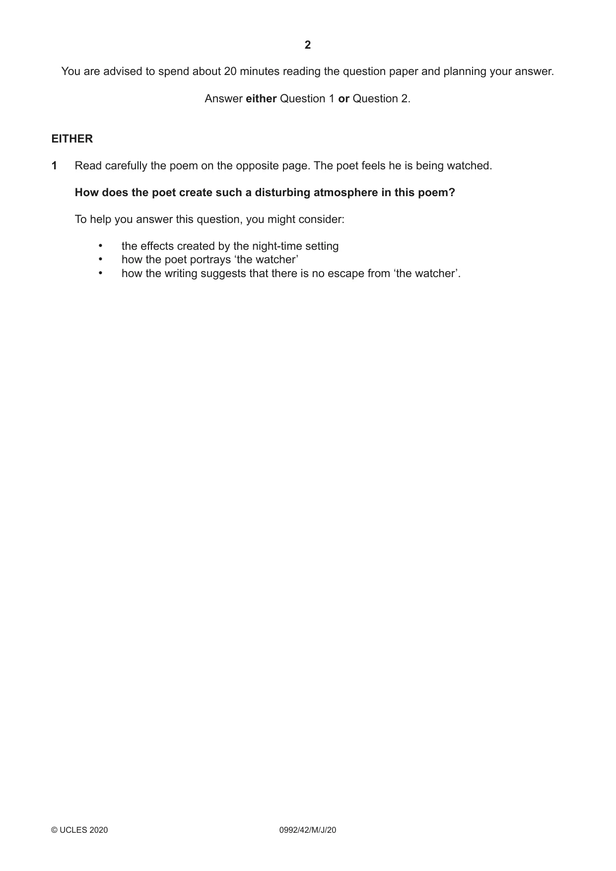 Cambridge IGCSE English - Literature in English (9-1) 0992 2020 May/June Paper 4 · Variant 2 question paper, page 2 of 8