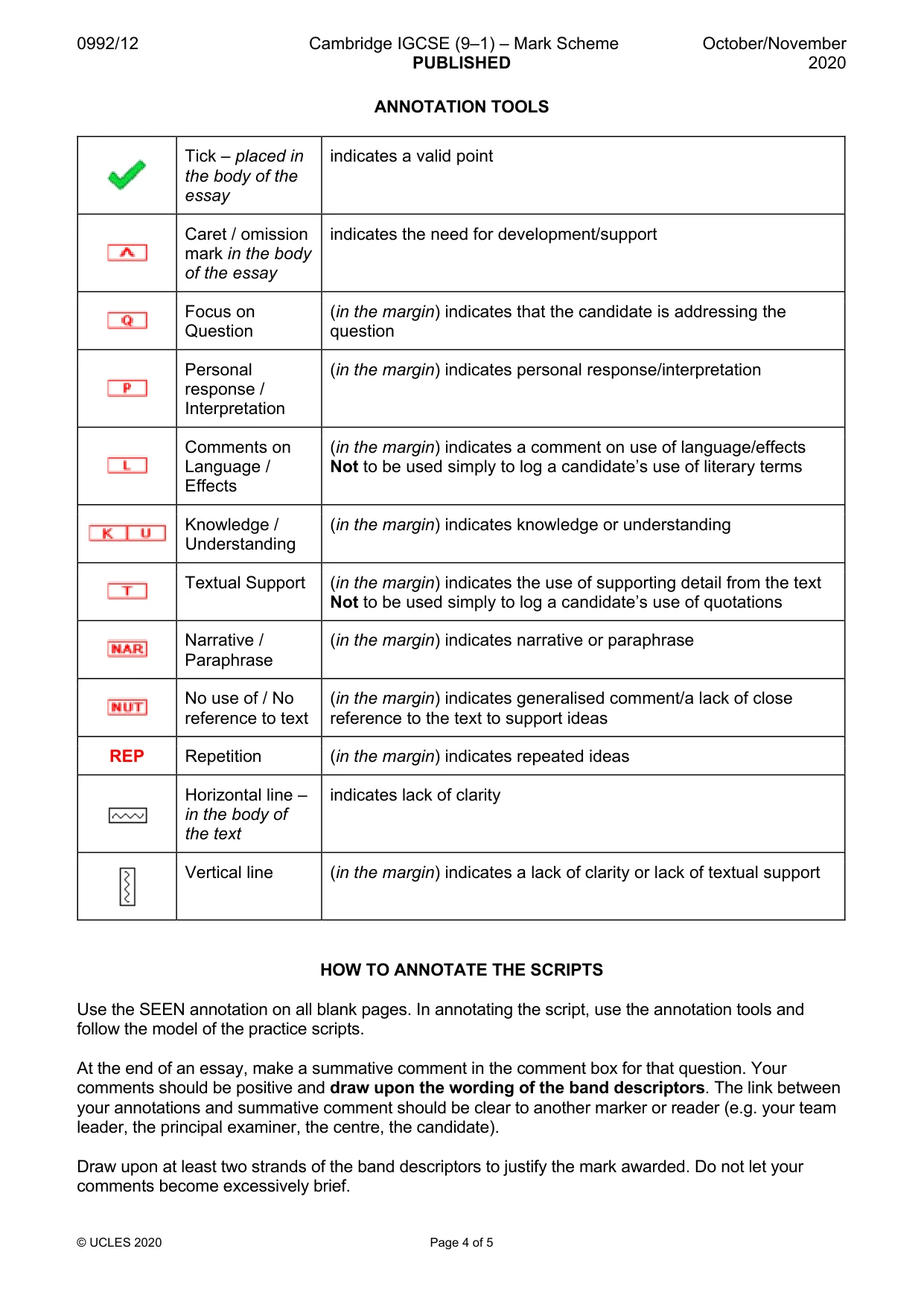 Mark scheme, page 4 of 5
