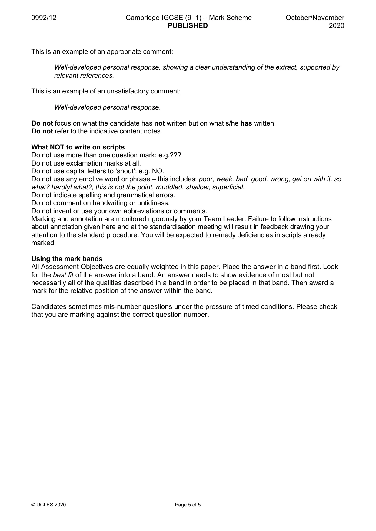 Mark scheme, page 5 of 5