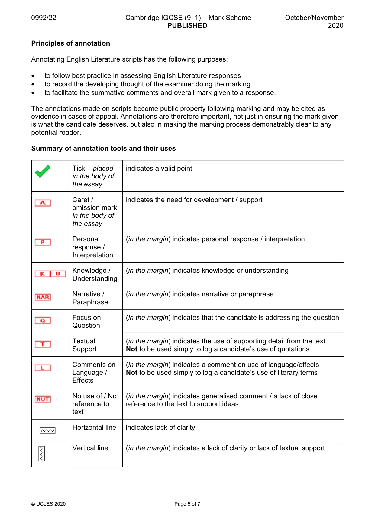 Mark scheme, page 5 of 7