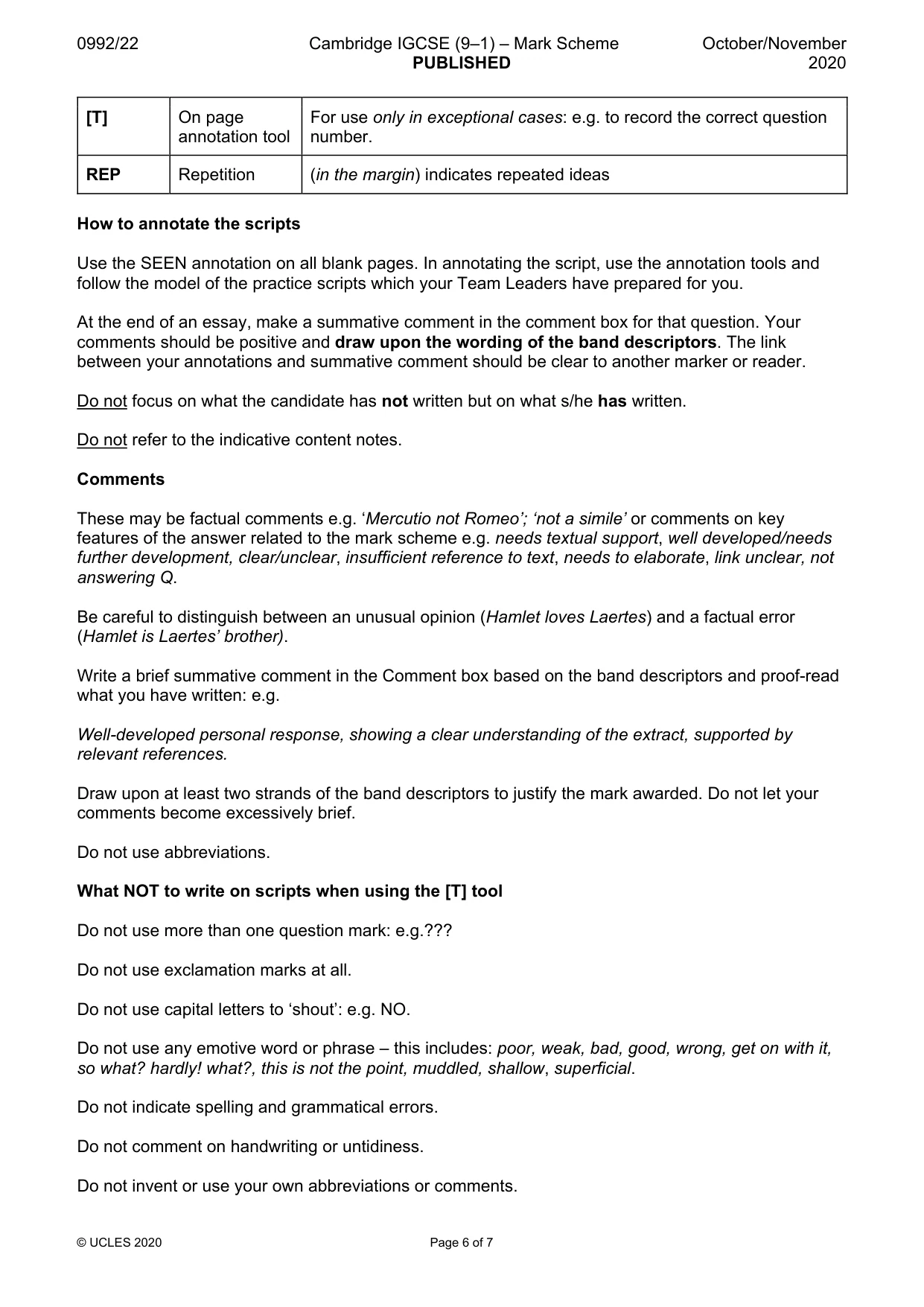 Mark scheme, page 6 of 7