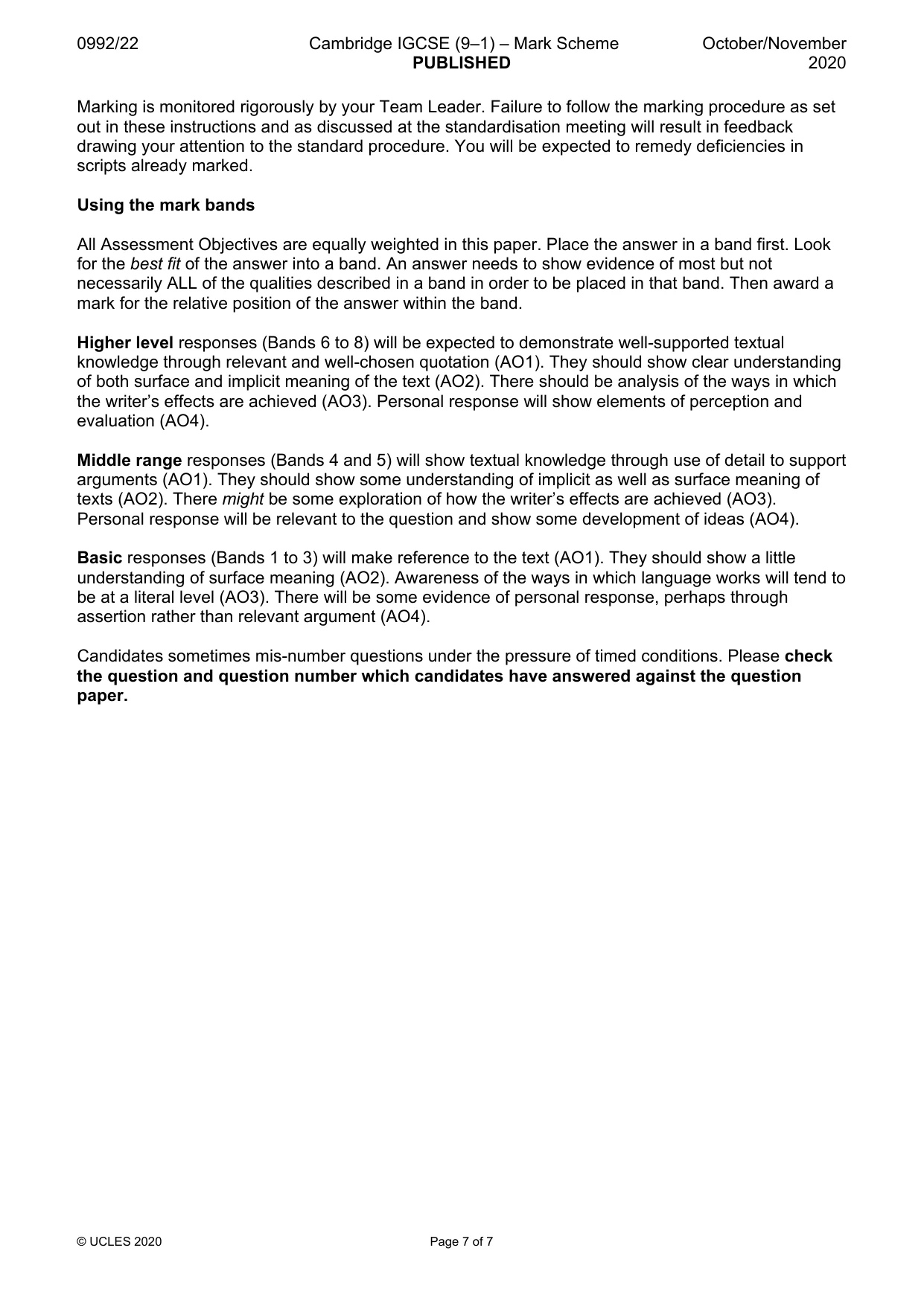 Mark scheme, page 7 of 7