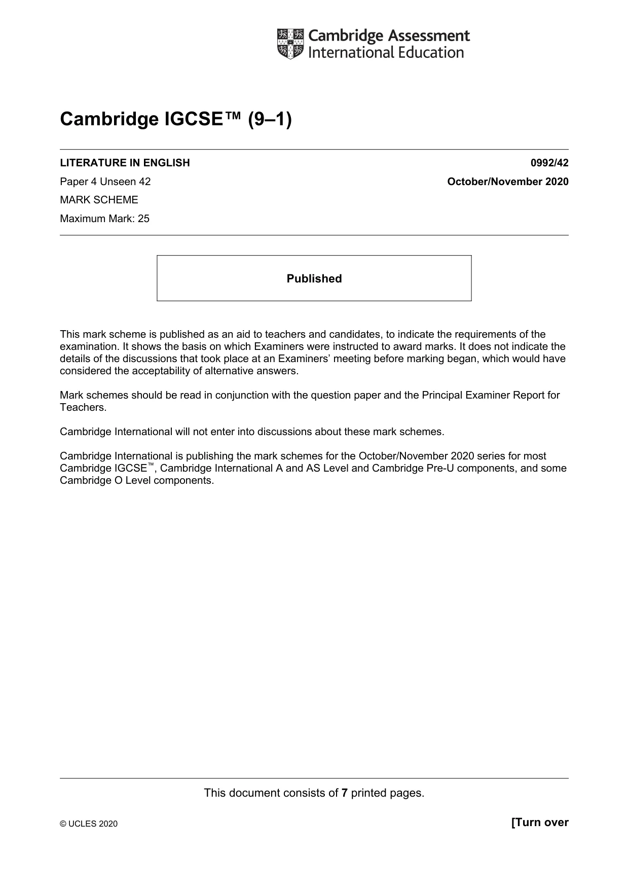 Mark scheme, page 1 of 7