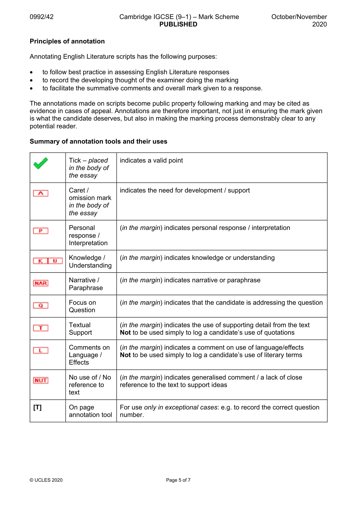 Mark scheme, page 5 of 7