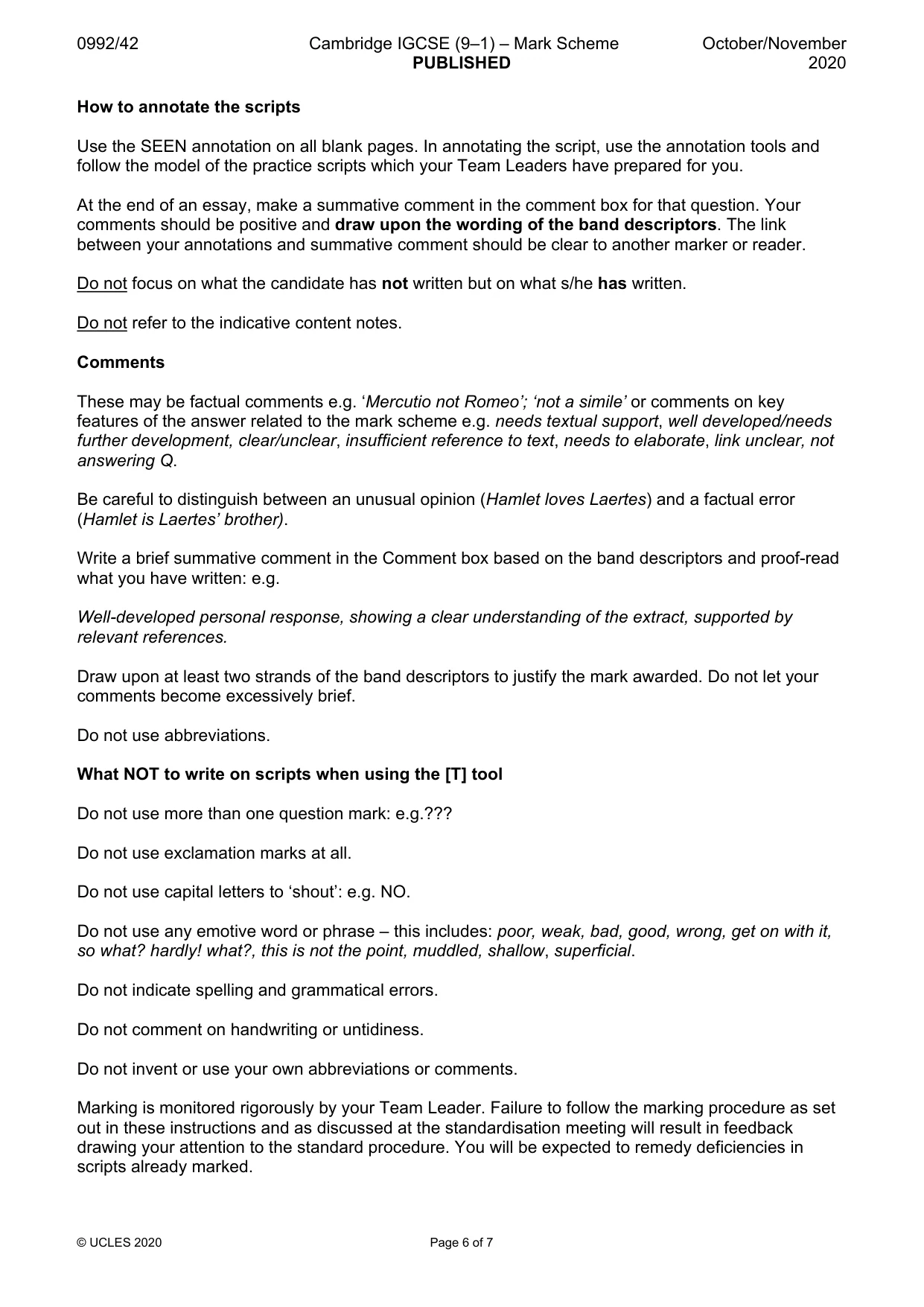 Mark scheme, page 6 of 7