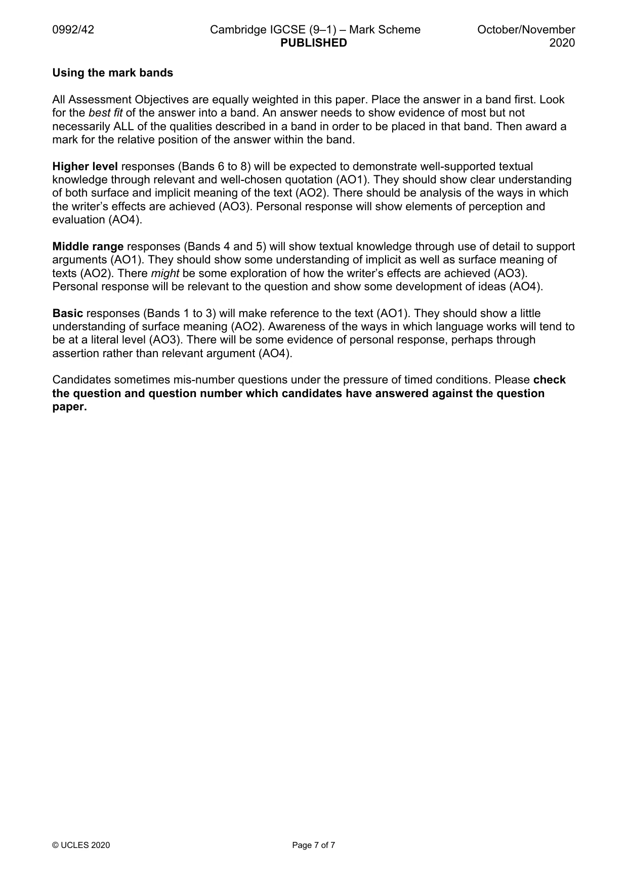 Mark scheme, page 7 of 7