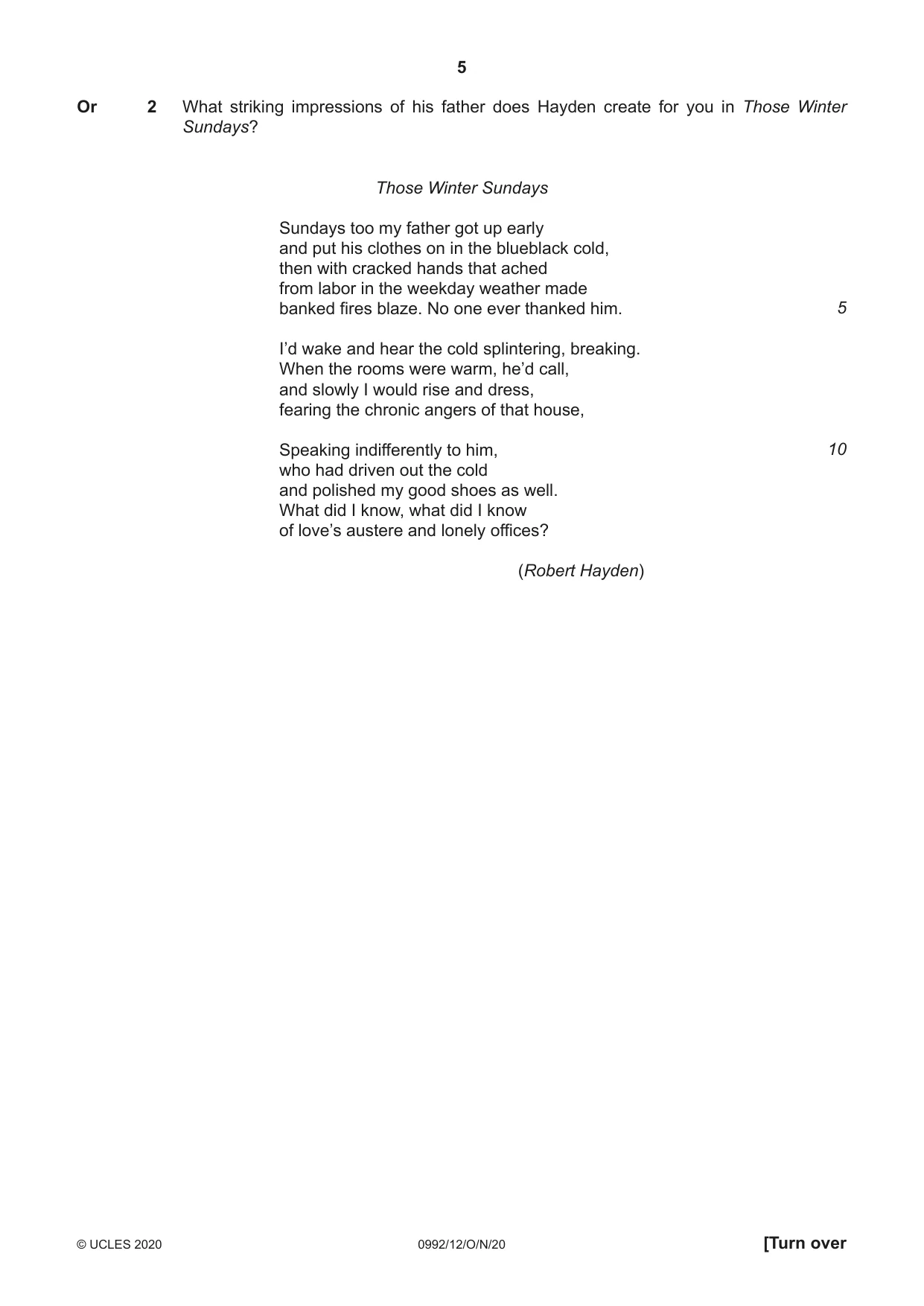 Cambridge IGCSE English - Literature in English (9-1) 0992 2020 Oct/Nov Paper 1 · Variant 2 question paper, page 5 of 28