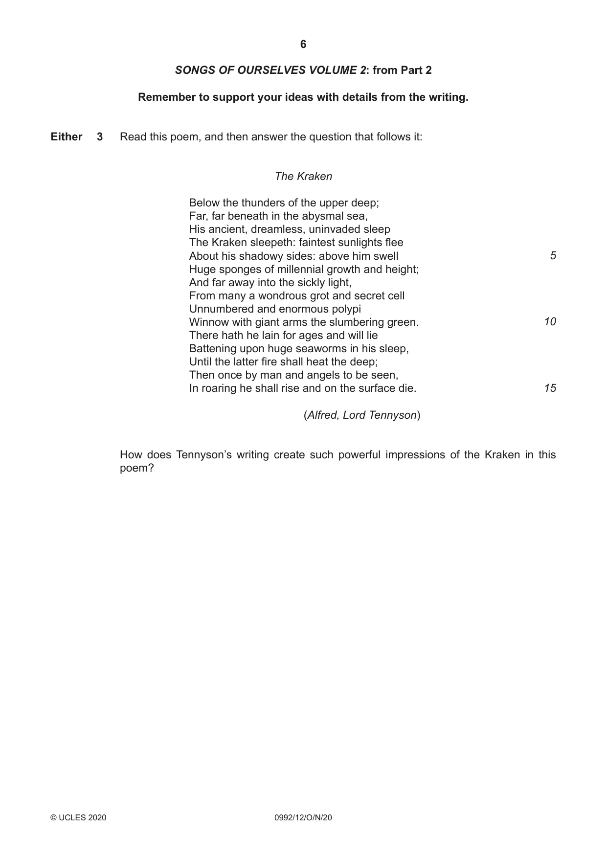 Cambridge IGCSE English - Literature in English (9-1) 0992 2020 Oct/Nov Paper 1 · Variant 2 question paper, page 6 of 28