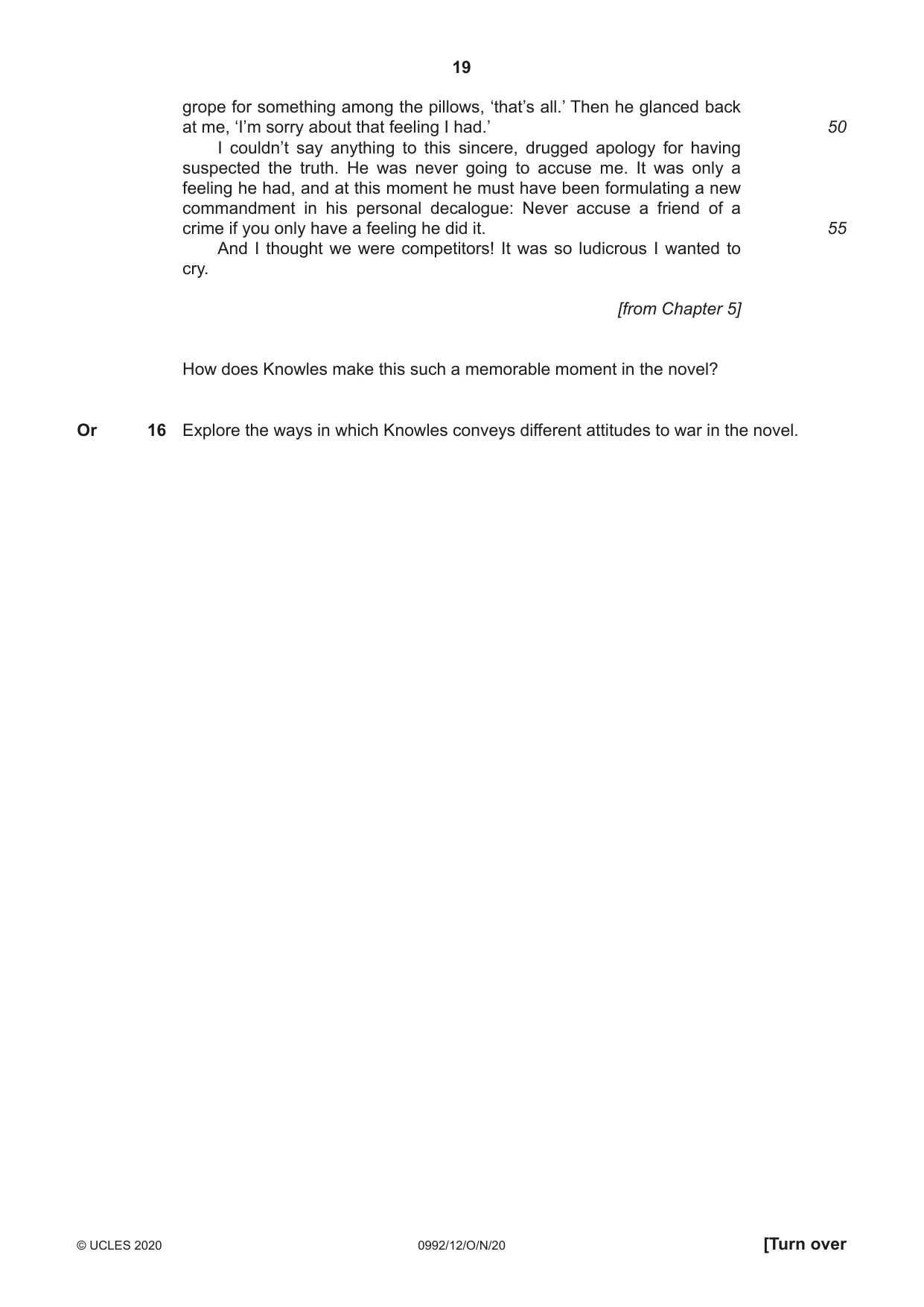 Cambridge IGCSE English - Literature in English (9-1) 0992 2020 Oct/Nov Paper 1 · Variant 2 question paper, page 19 of 28