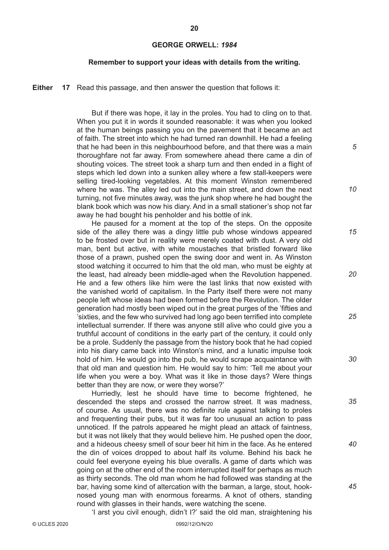 Cambridge IGCSE English - Literature in English (9-1) 0992 2020 Oct/Nov Paper 1 · Variant 2 question paper, page 20 of 28