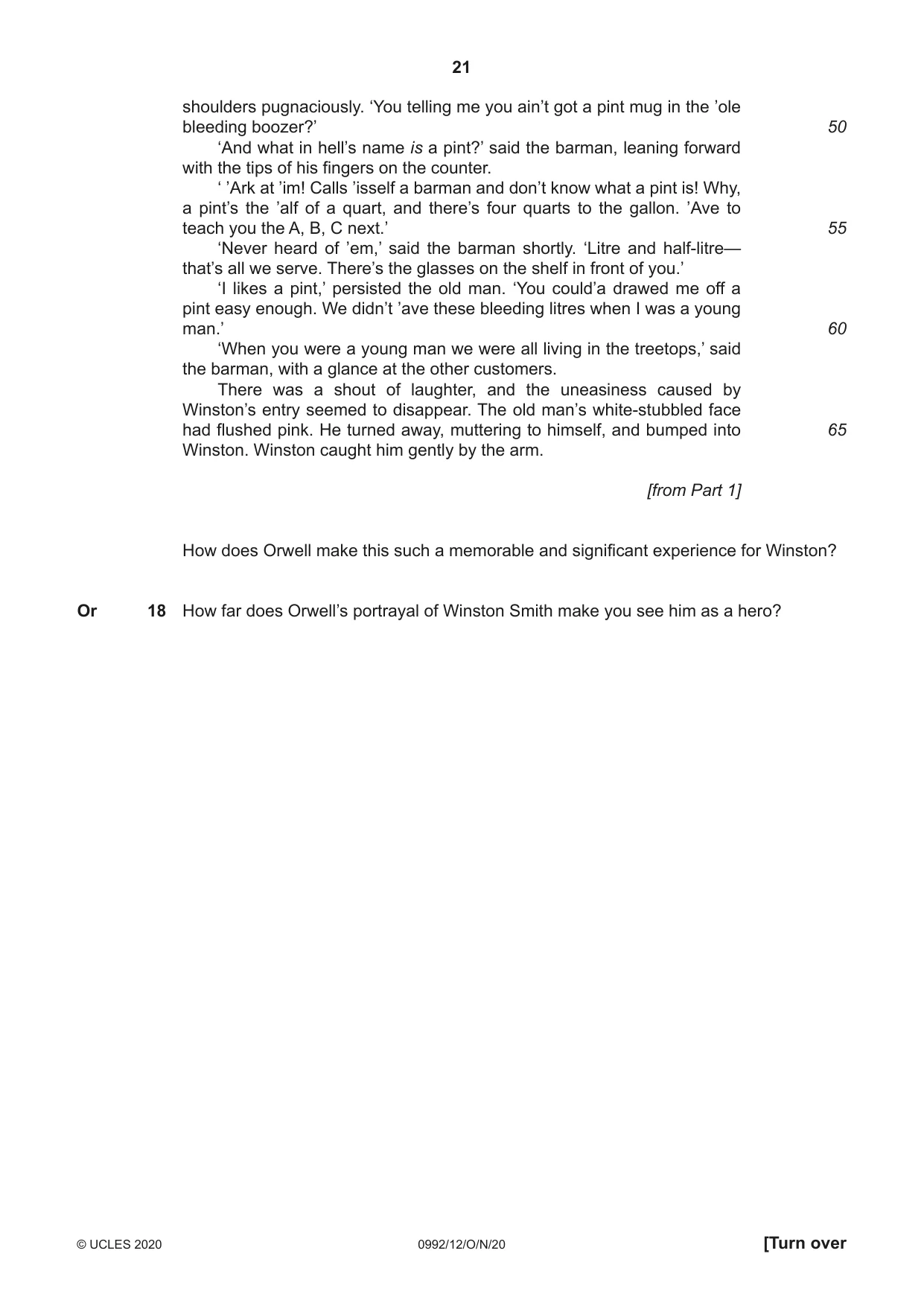 Cambridge IGCSE English - Literature in English (9-1) 0992 2020 Oct/Nov Paper 1 · Variant 2 question paper, page 21 of 28