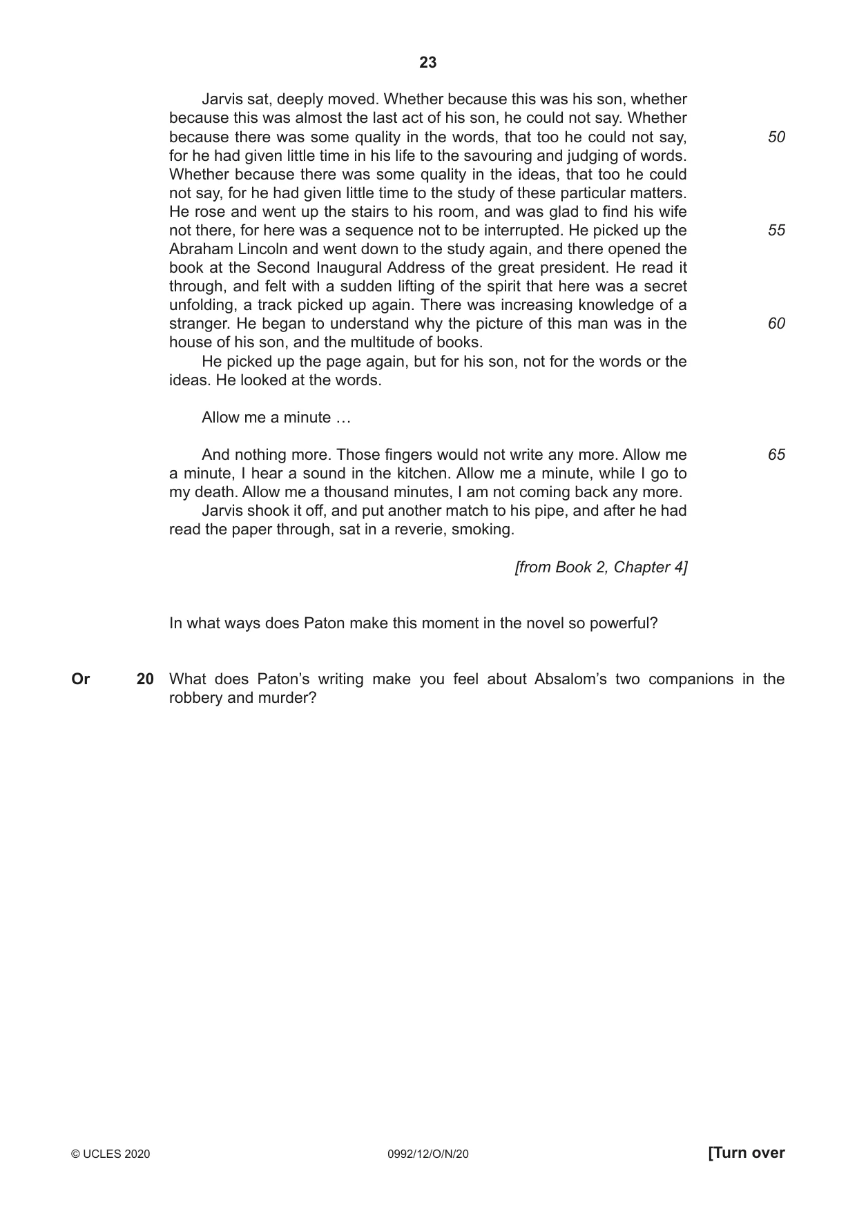 Cambridge IGCSE English - Literature in English (9-1) 0992 2020 Oct/Nov Paper 1 · Variant 2 question paper, page 23 of 28