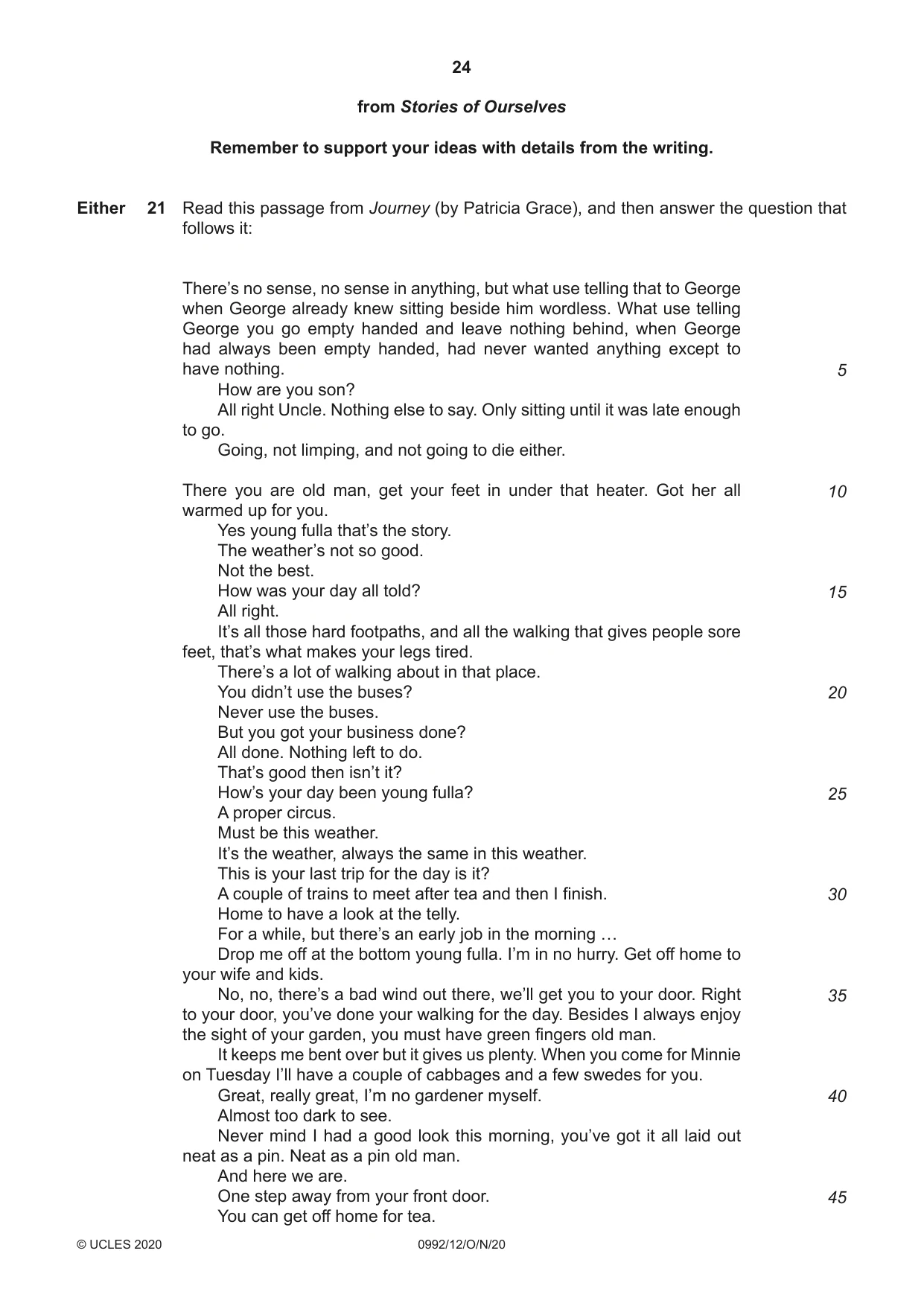 Cambridge IGCSE English - Literature in English (9-1) 0992 2020 Oct/Nov Paper 1 · Variant 2 question paper, page 24 of 28