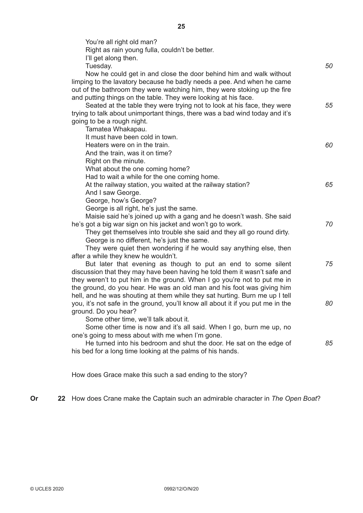 Cambridge IGCSE English - Literature in English (9-1) 0992 2020 Oct/Nov Paper 1 · Variant 2 question paper, page 25 of 28