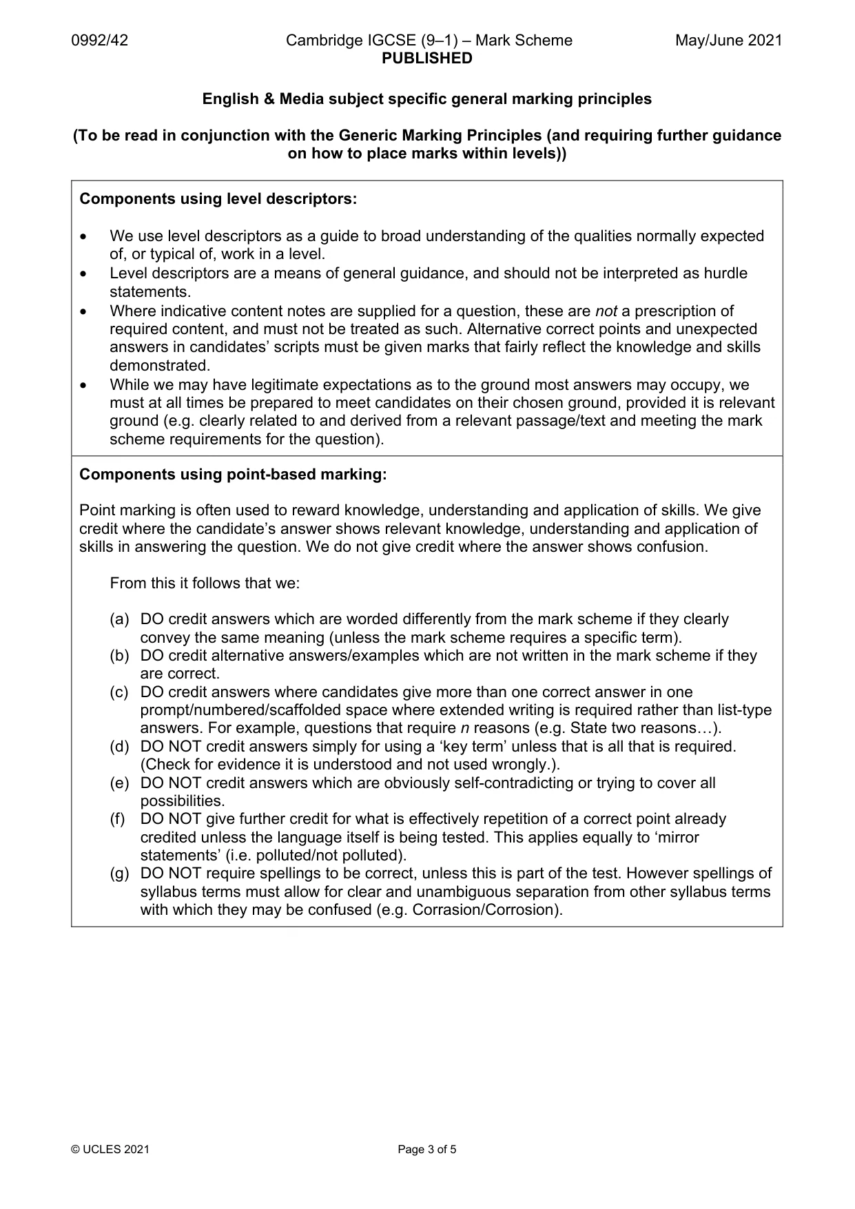 Mark scheme, page 3 of 5