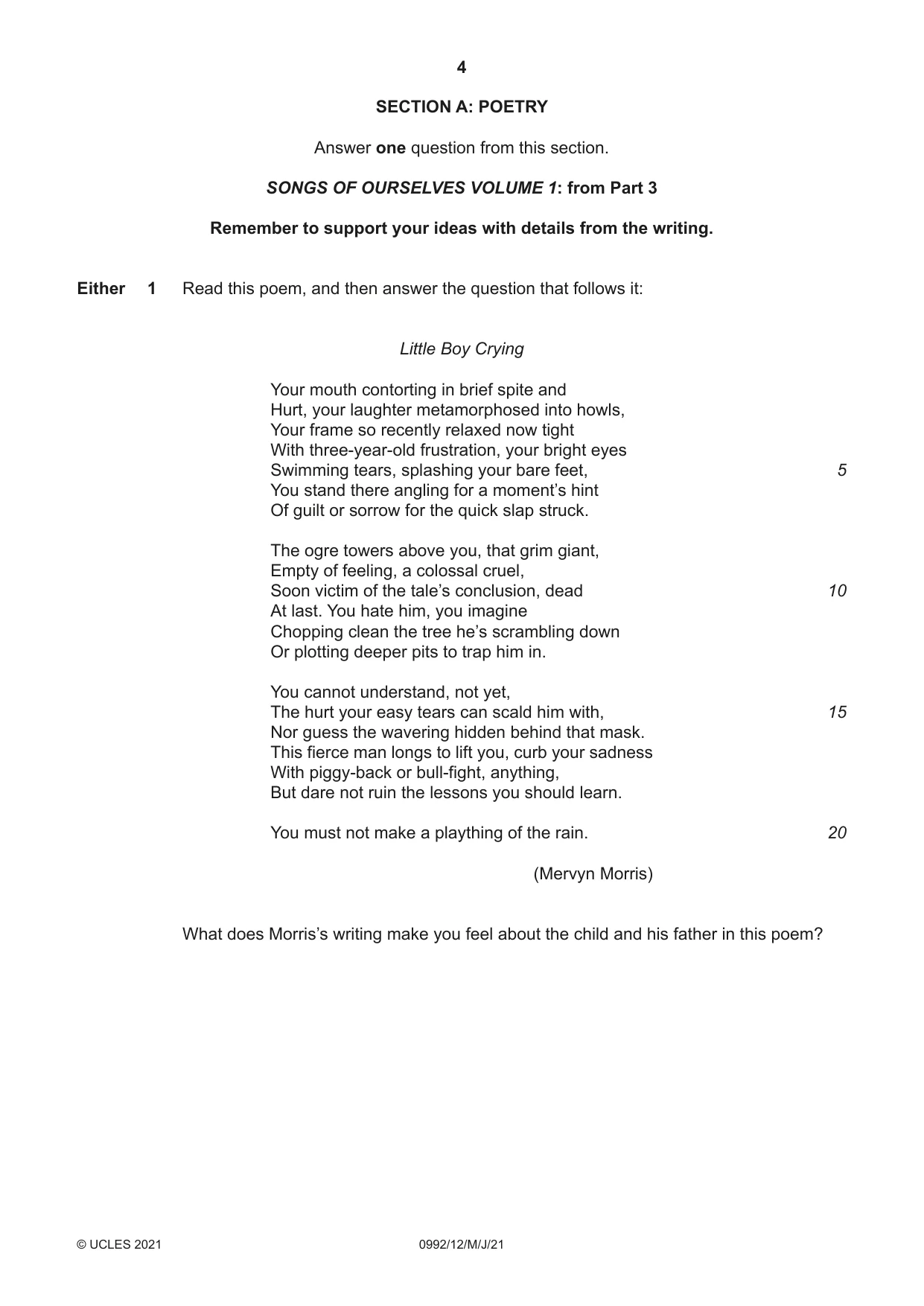 Cambridge IGCSE English - Literature in English (9-1) 0992 2021 May/June Paper 1 · Variant 2 question paper, page 4 of 28