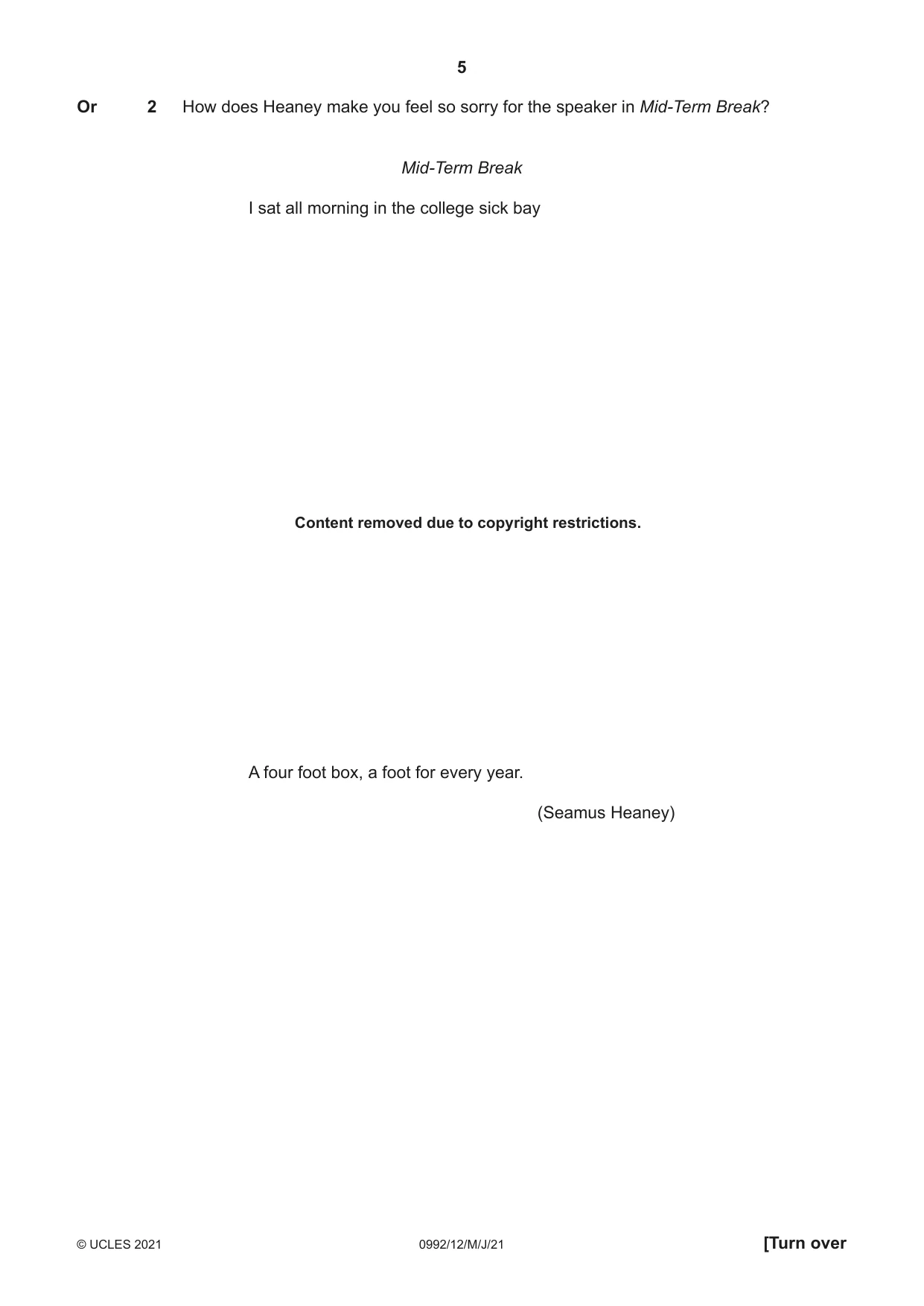 Cambridge IGCSE English - Literature in English (9-1) 0992 2021 May/June Paper 1 · Variant 2 question paper, page 5 of 28