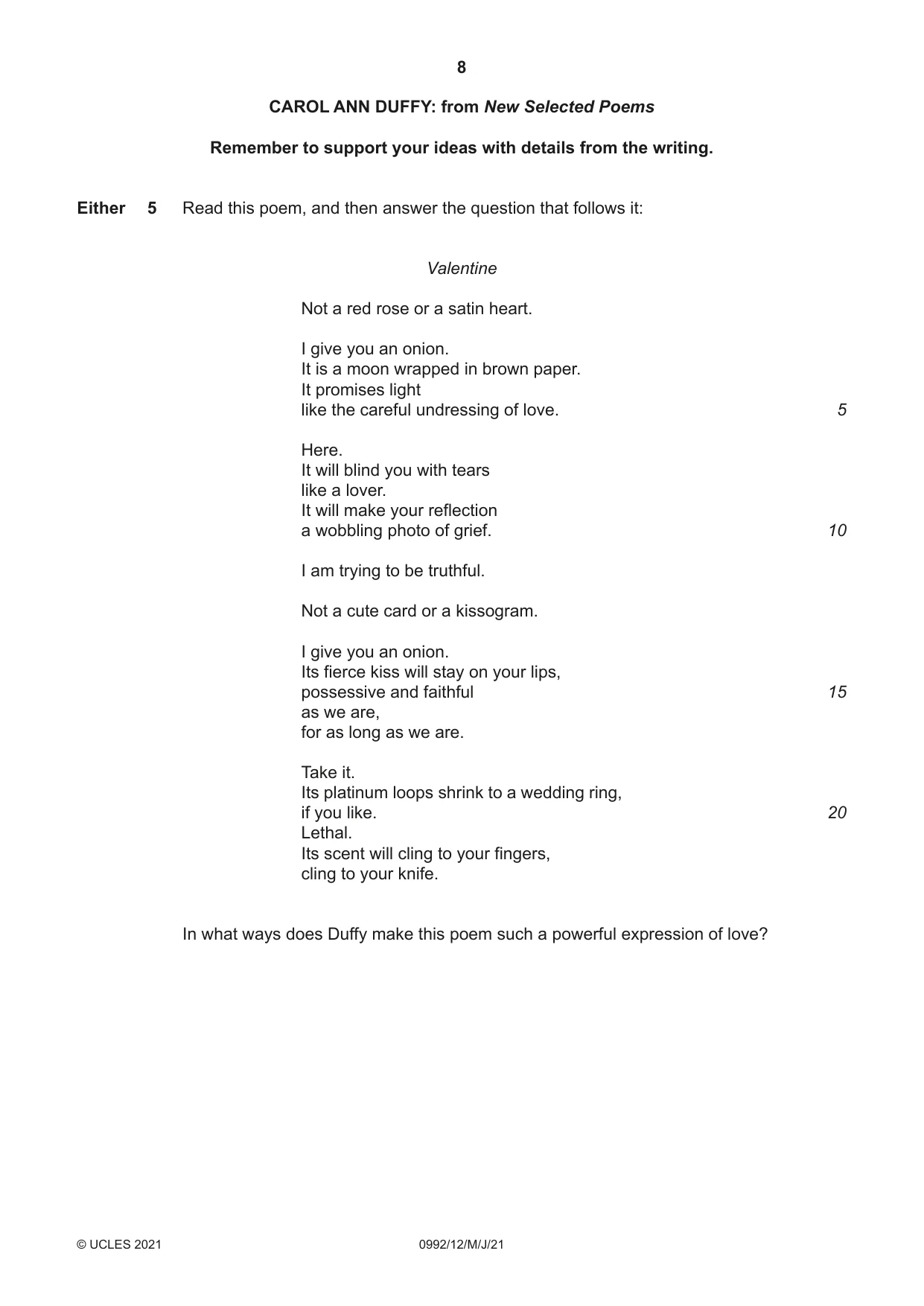 Cambridge IGCSE English - Literature in English (9-1) 0992 2021 May/June Paper 1 · Variant 2 question paper, page 8 of 28