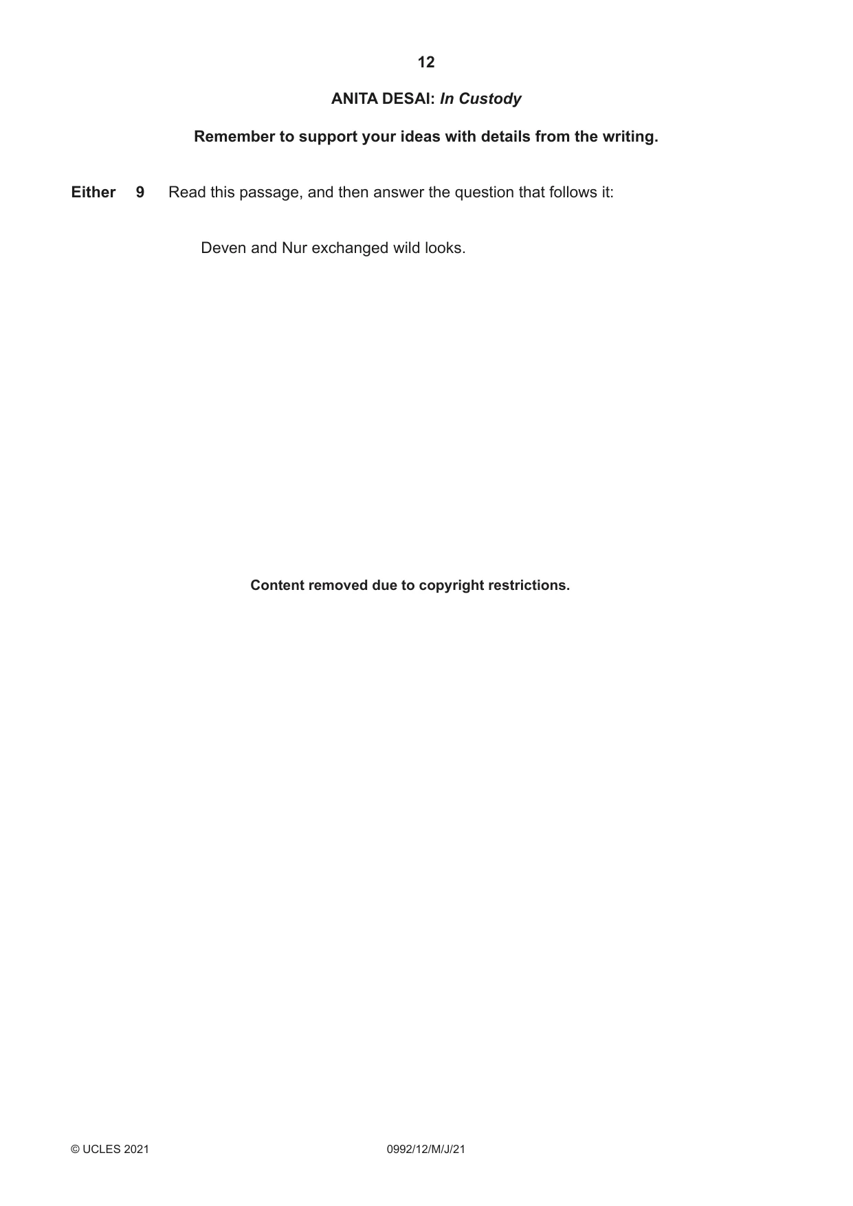 Cambridge IGCSE English - Literature in English (9-1) 0992 2021 May/June Paper 1 · Variant 2 question paper, page 12 of 28