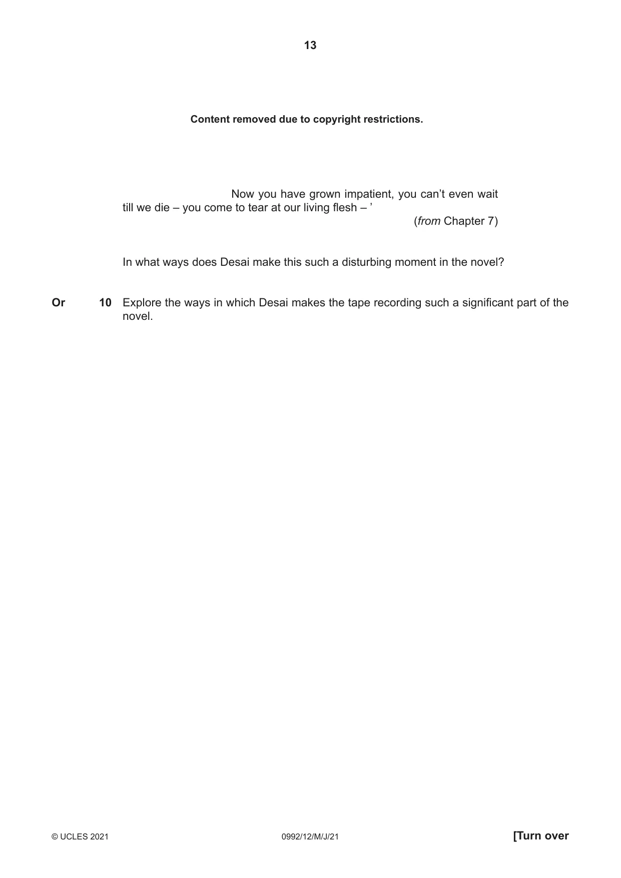 Cambridge IGCSE English - Literature in English (9-1) 0992 2021 May/June Paper 1 · Variant 2 question paper, page 13 of 28