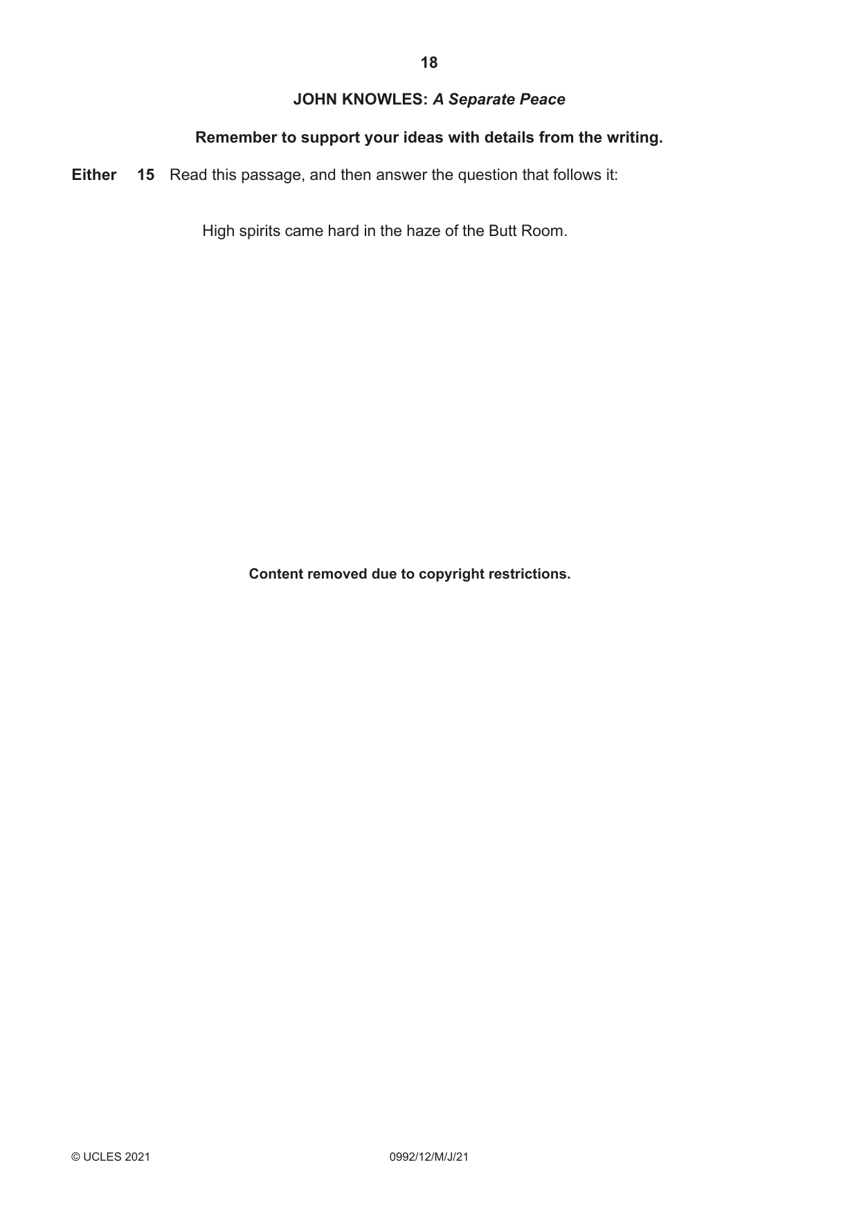 Cambridge IGCSE English - Literature in English (9-1) 0992 2021 May/June Paper 1 · Variant 2 question paper, page 18 of 28