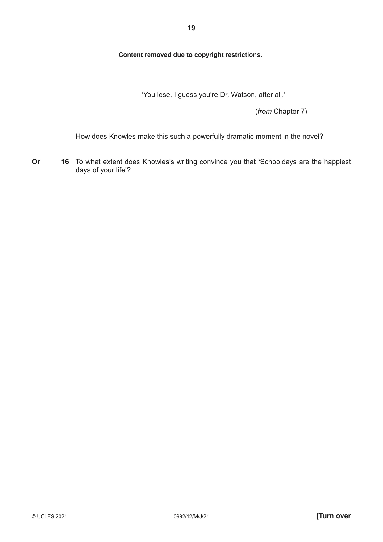Cambridge IGCSE English - Literature in English (9-1) 0992 2021 May/June Paper 1 · Variant 2 question paper, page 19 of 28