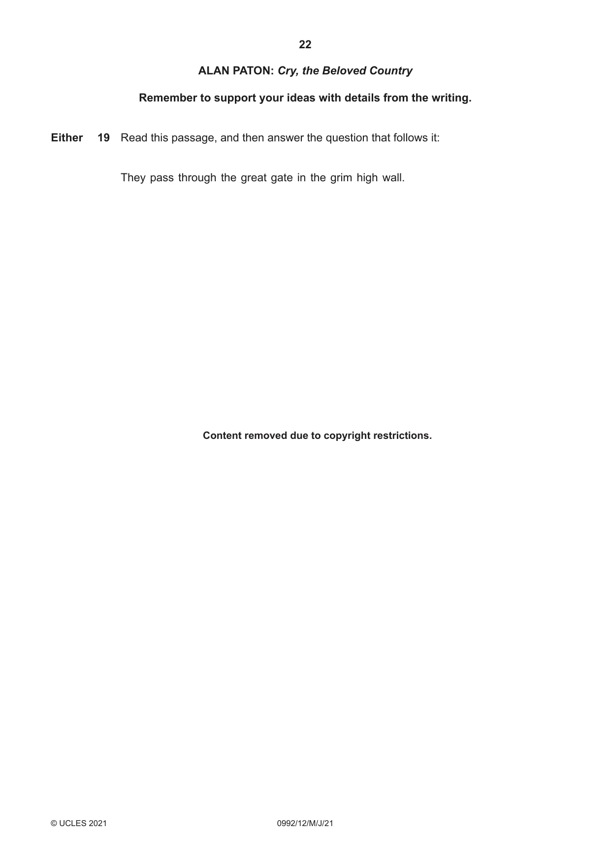 Cambridge IGCSE English - Literature in English (9-1) 0992 2021 May/June Paper 1 · Variant 2 question paper, page 22 of 28