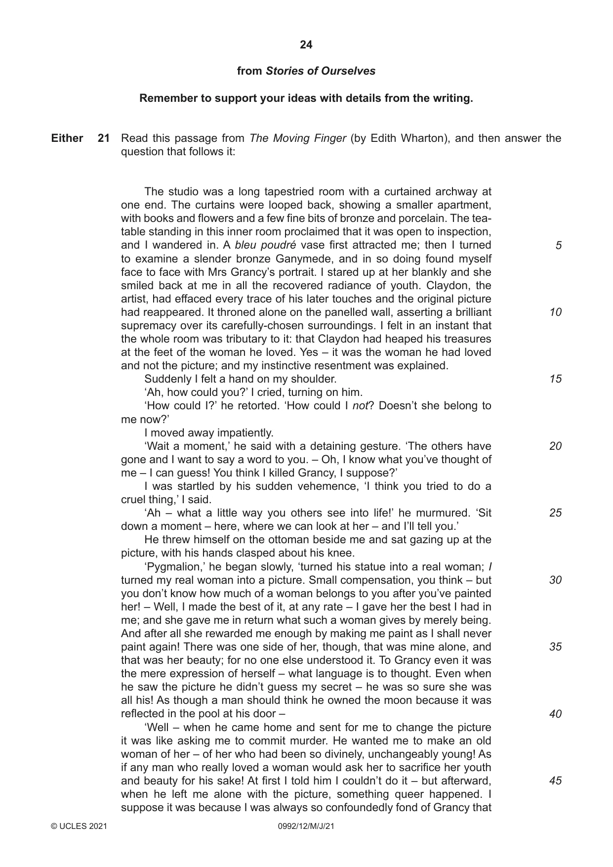 Cambridge IGCSE English - Literature in English (9-1) 0992 2021 May/June Paper 1 · Variant 2 question paper, page 24 of 28