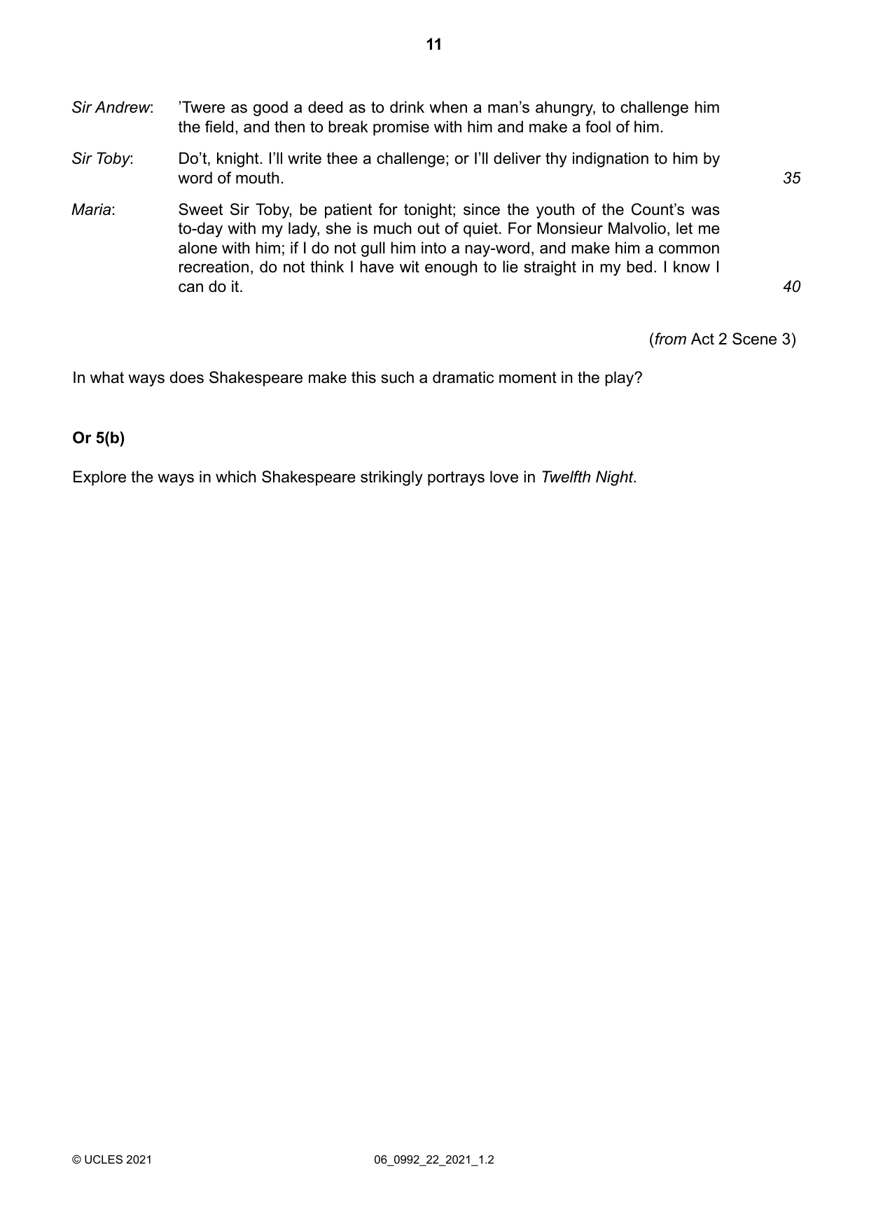 Cambridge IGCSE English - Literature in English (9-1) 0992 2021 May/June Paper 2 · Variant 2 question paper, page 11 of 12