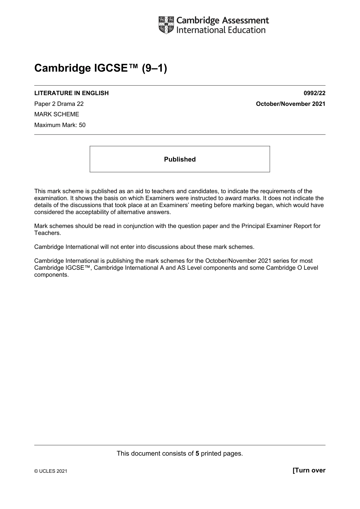 Mark scheme, page 1 of 5