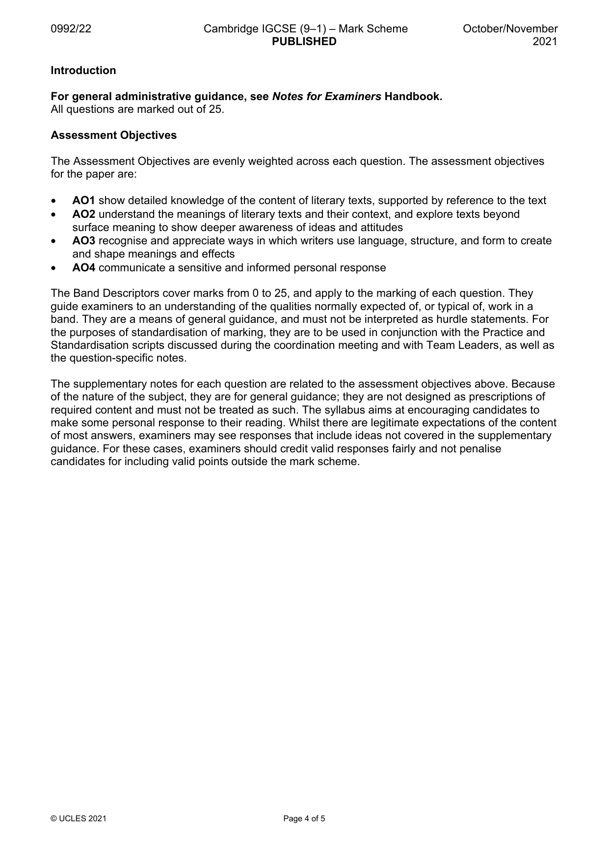 Mark scheme, page 4 of 5