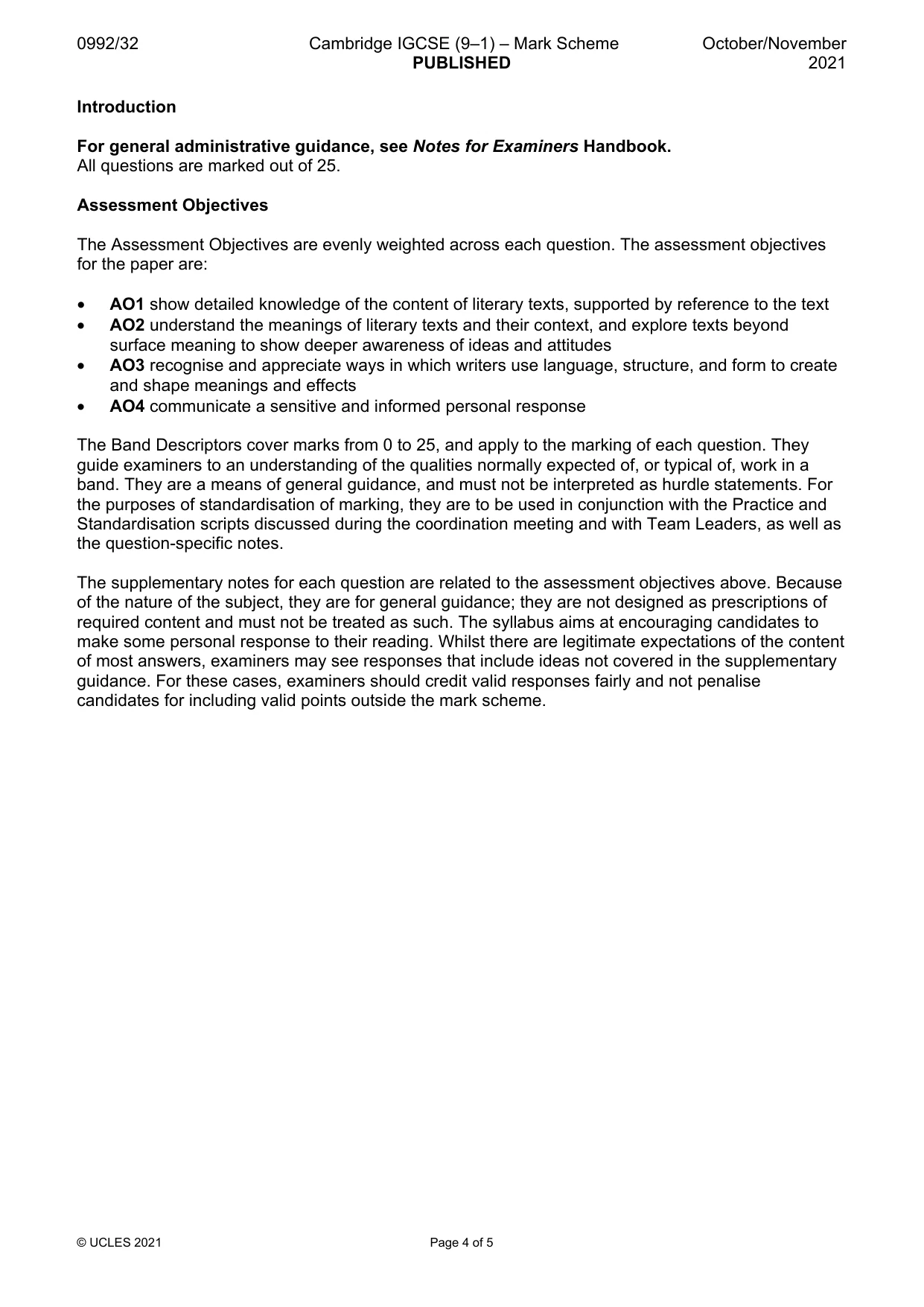 Mark scheme, page 4 of 5