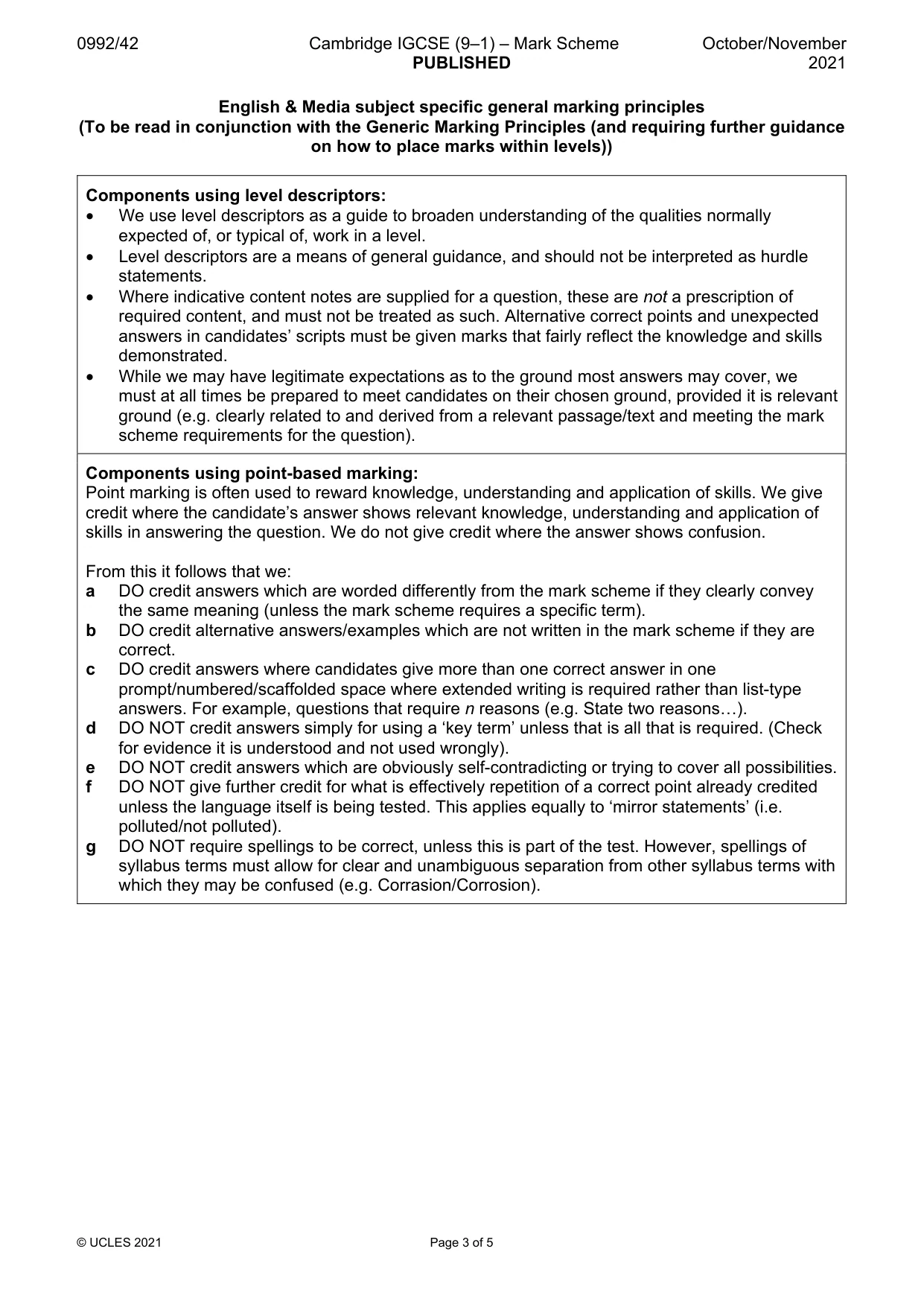 Mark scheme, page 3 of 5